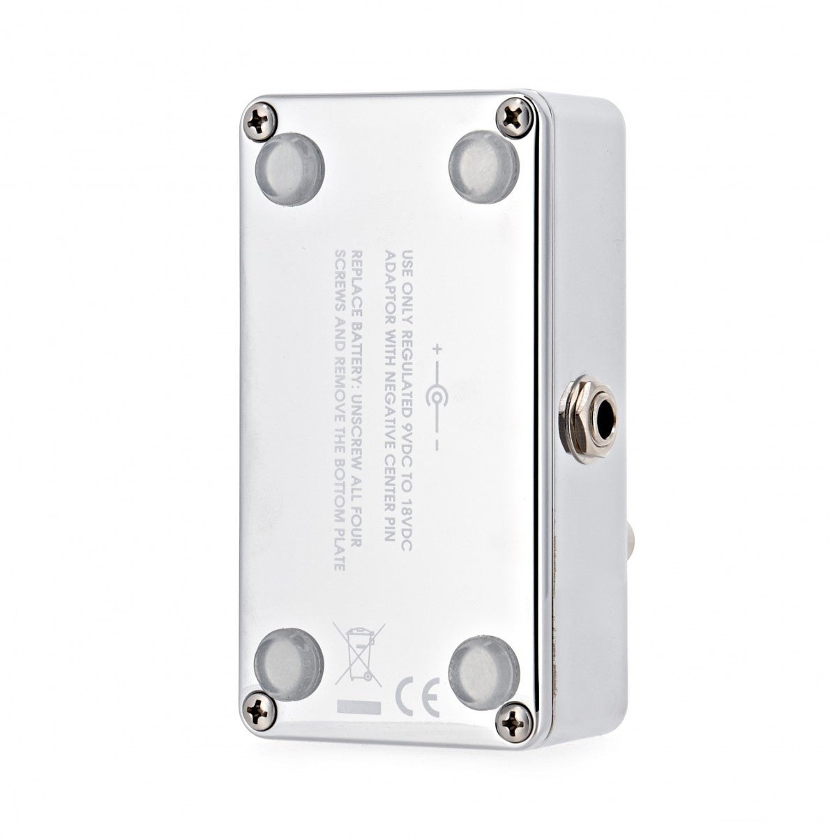 Phơ Boost Xotic RC Booster V2 – mặt đáy ghi nguồn 9–18VDC và hướng dẫn thay pin