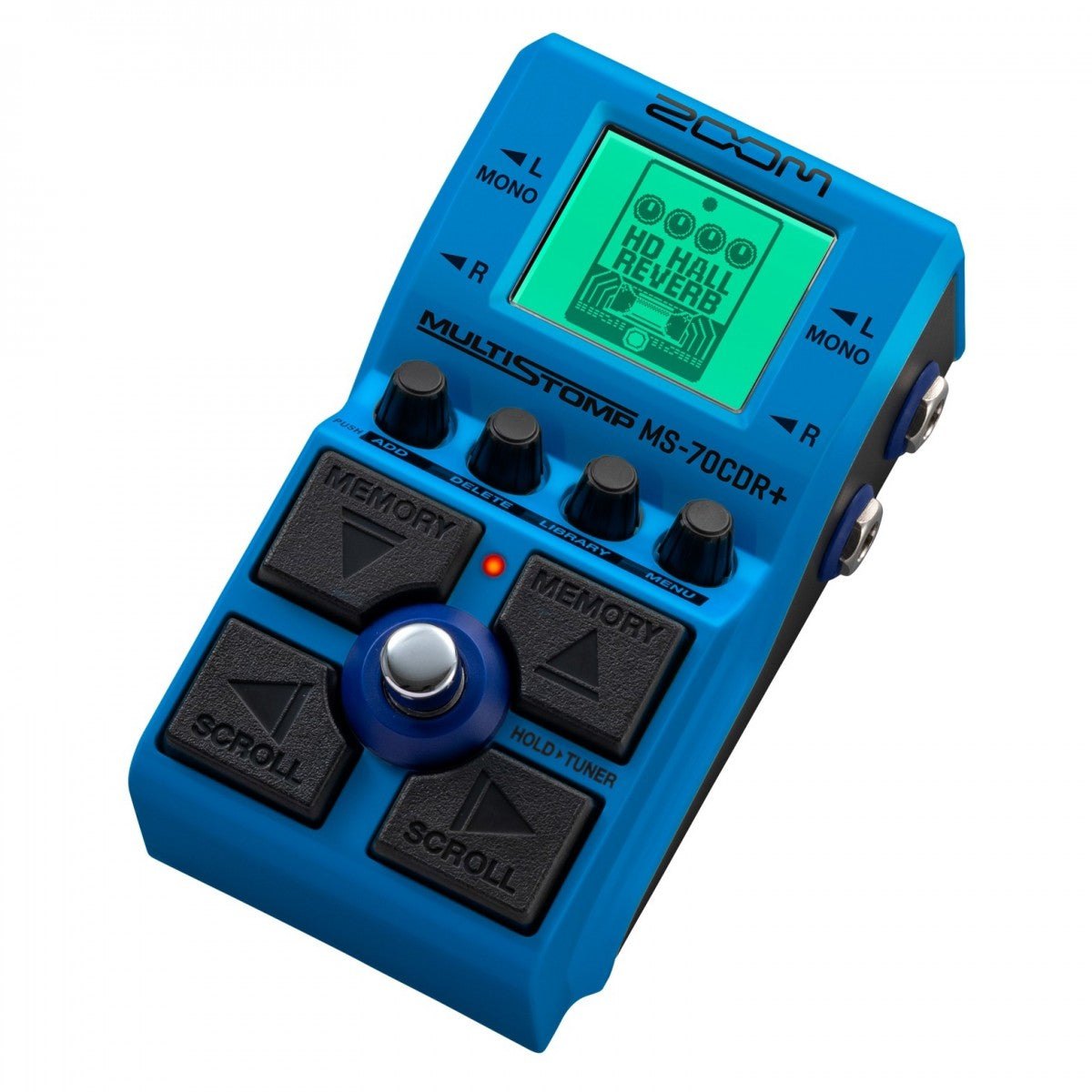 Phơ Chorus Delay Reverb Zoom MS-70CDR+ – góc nghiêng 3/4, màn hình hiển thị hiệu ứng HD Hall Reverb