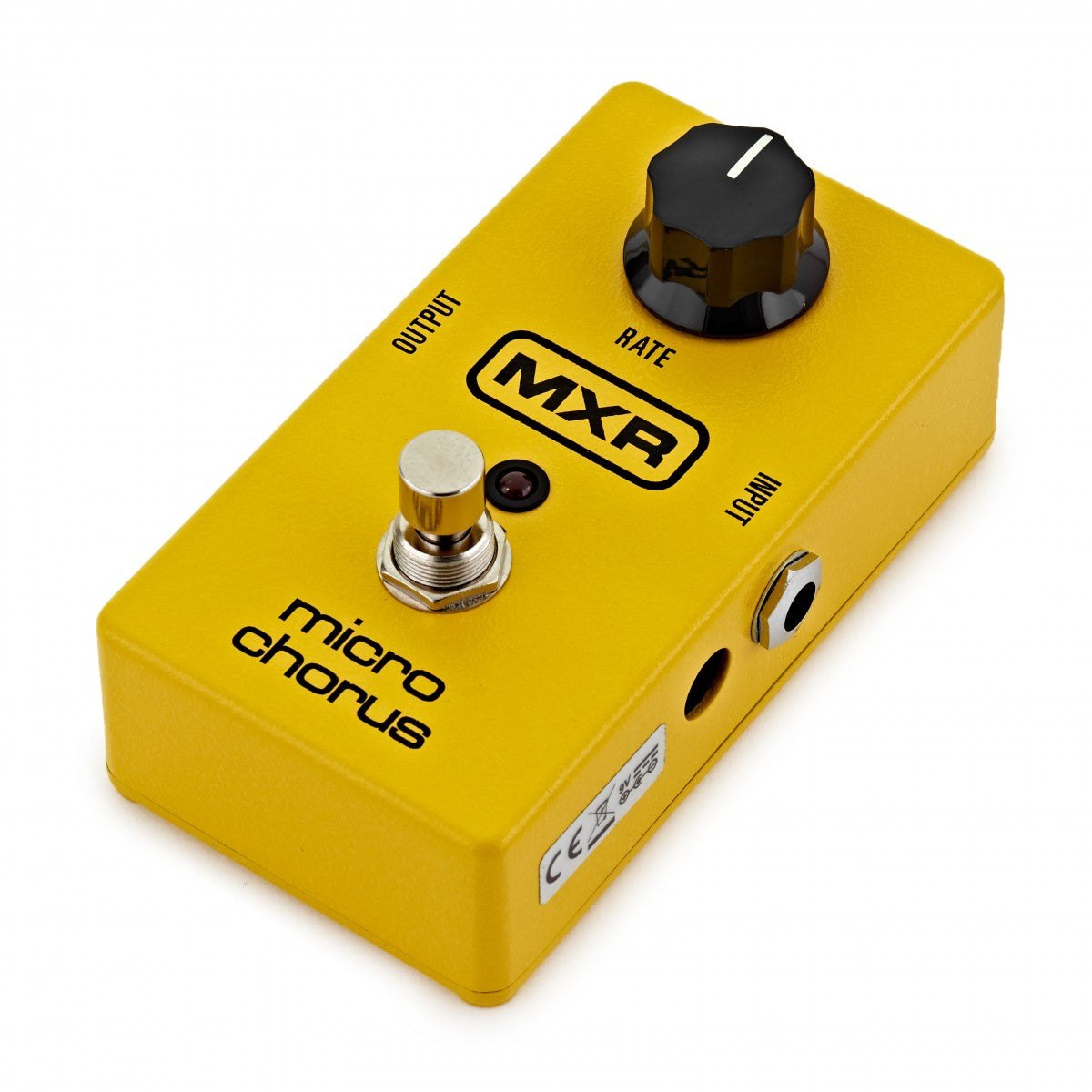 Phơ Chorus MXR M148 Micro Chorus – góc nghiêng 3/4 từ bên phải, thấy jack INPUT và cổng DC