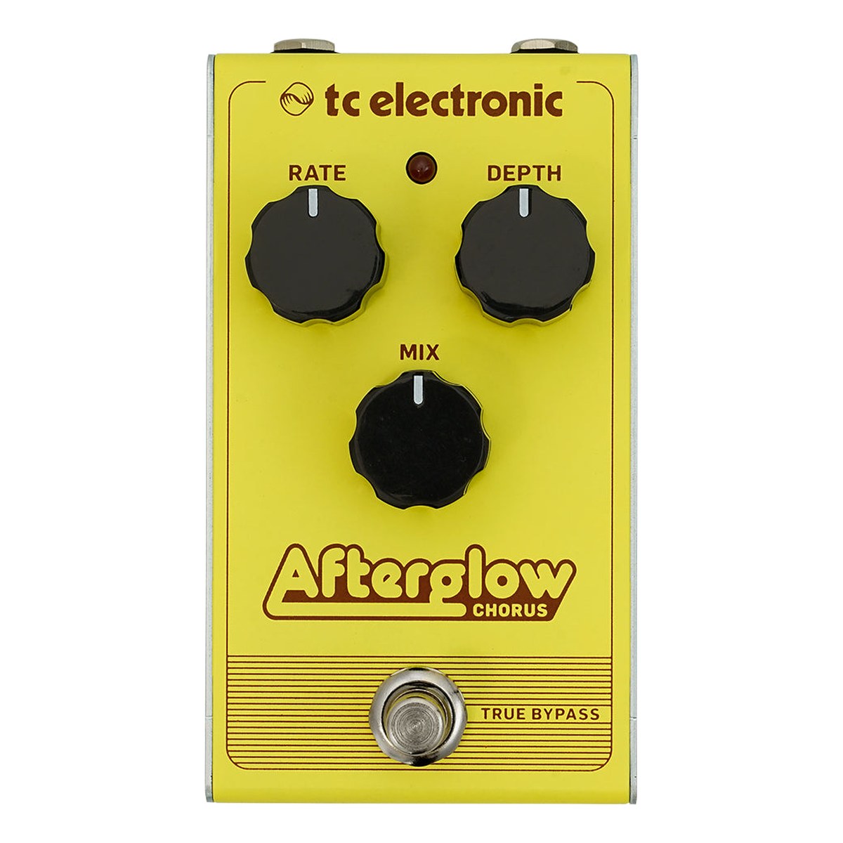 TC Electronic Afterglow Chorus nhìn chính diện mặt trên: ba núm RATE, DEPTH, MIX, đèn LED và footswitch true bypass