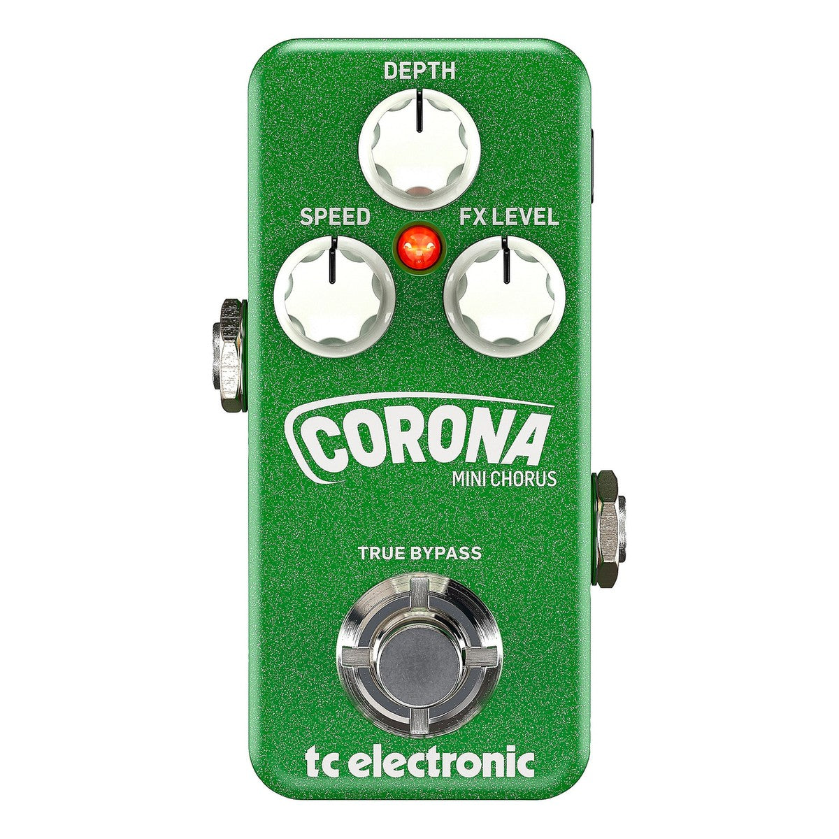 chính diện mặt trên TC Electronic Corona Mini Chorus: núm DEPTH, SPEED, FX LEVEL, footswitch TRUE BYPASS