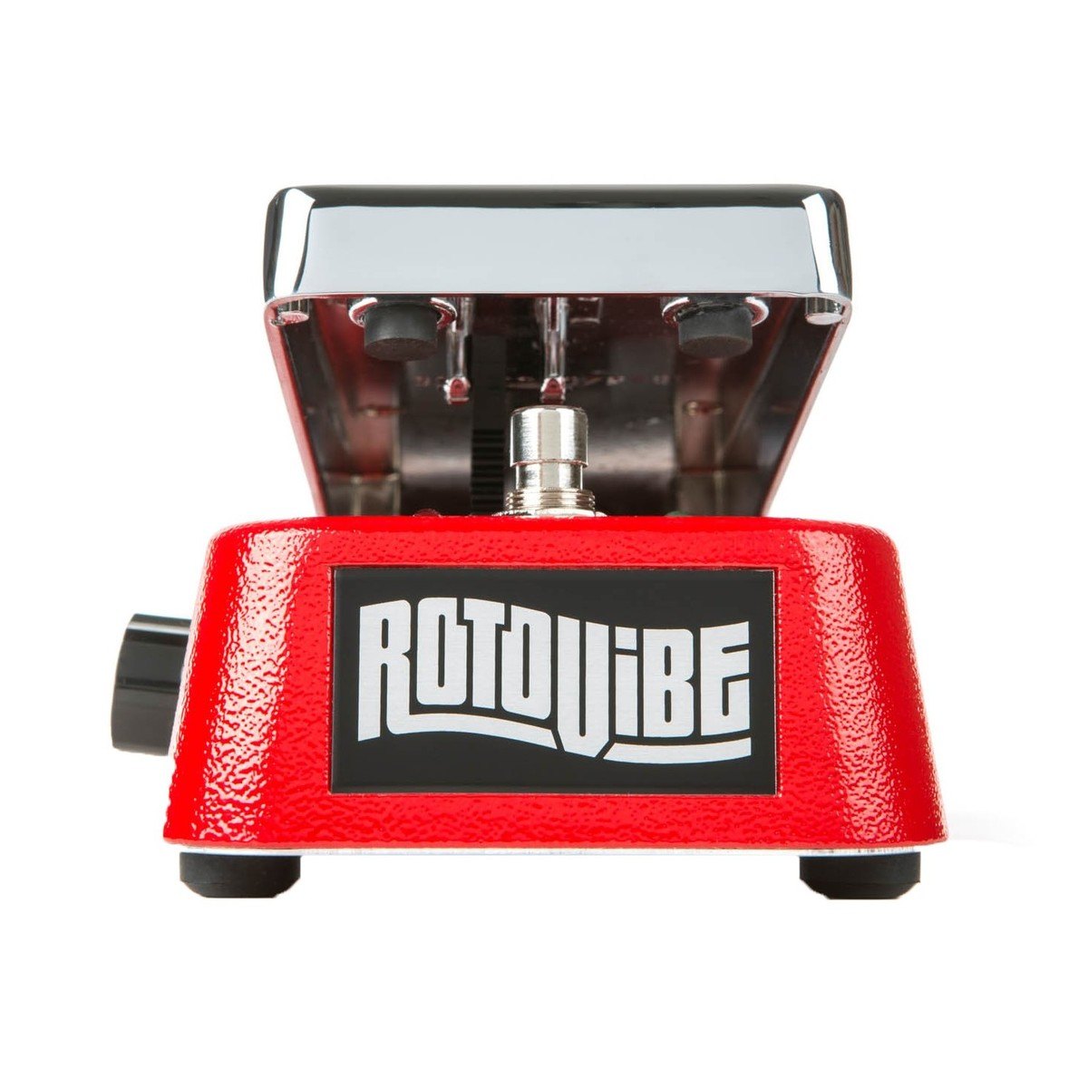 Phơ Chorus Vibrato Dunlop Rotovibe JD4S – mặt trước với logo ROTOVIBE, thân đỏ và treadle viền chrome