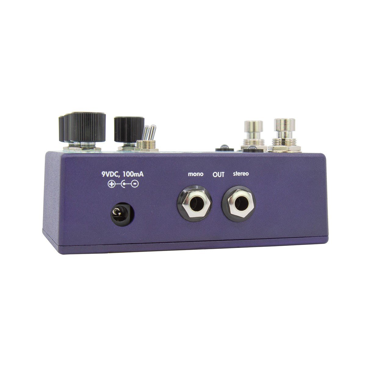 Phơ Chorus Walrus Audio Julianna Deluxe Chorus/Vibrato – cạnh trái với cổng OUT mono, stereo và jack nguồn 9VDC 100mA