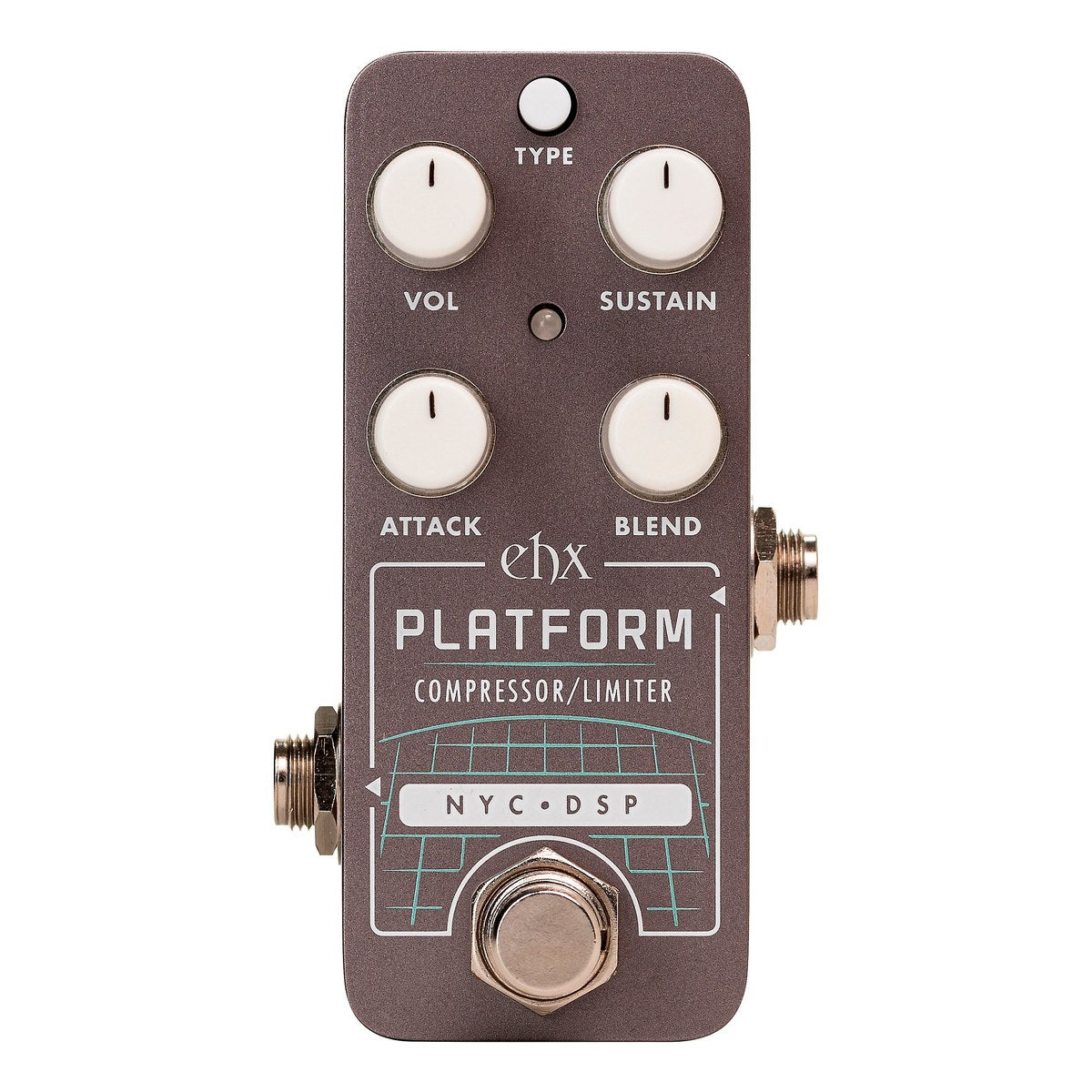 Mặt trên Electro-Harmonix Pico Platform với 4 núm VOL, SUSTAIN, ATTACK, BLEND và nút TYPE