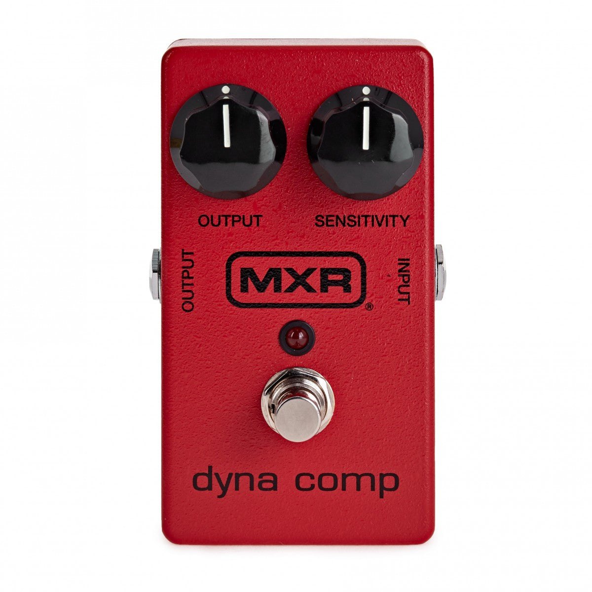 Phơ Compressor MXR M102 Dyna Comp – mặt trên với 2 núm OUTPUT, SENSITIVITY, đèn LED và footswitch