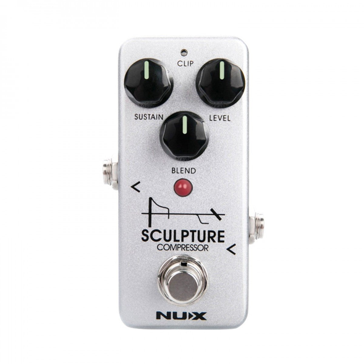 Phơ Compressor NUX NCP-2 Sculpture Mini – mặt trên với núm SUSTAIN, LEVEL, BLEND và đèn CLIP