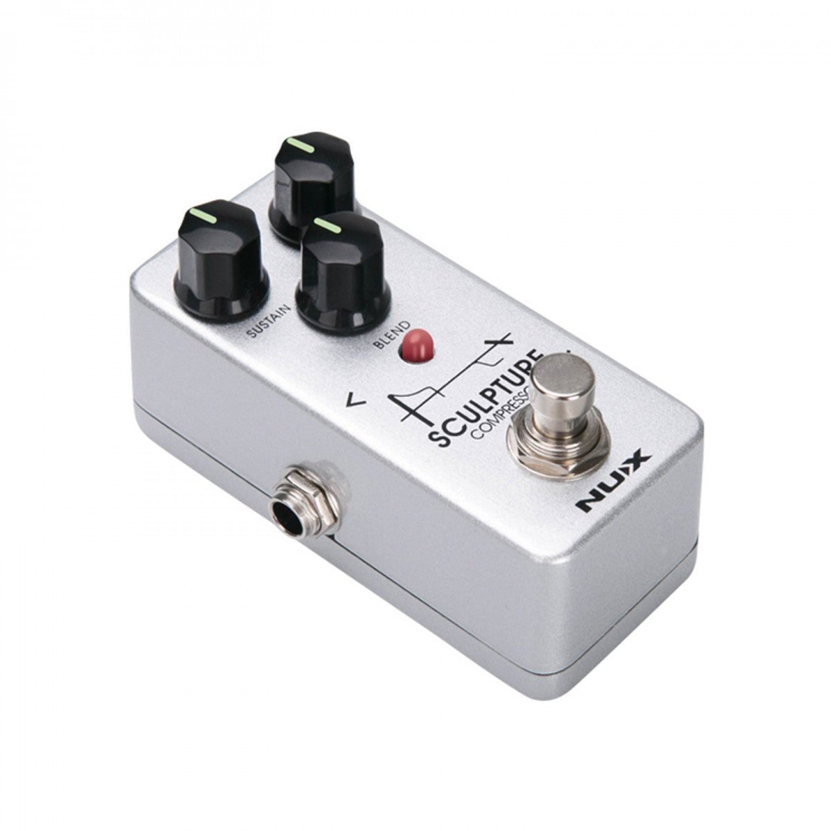 Phơ Compressor NUX NCP-2 Sculpture Mini – góc nghiêng, vỏ nhôm màu bạc kích thước mini