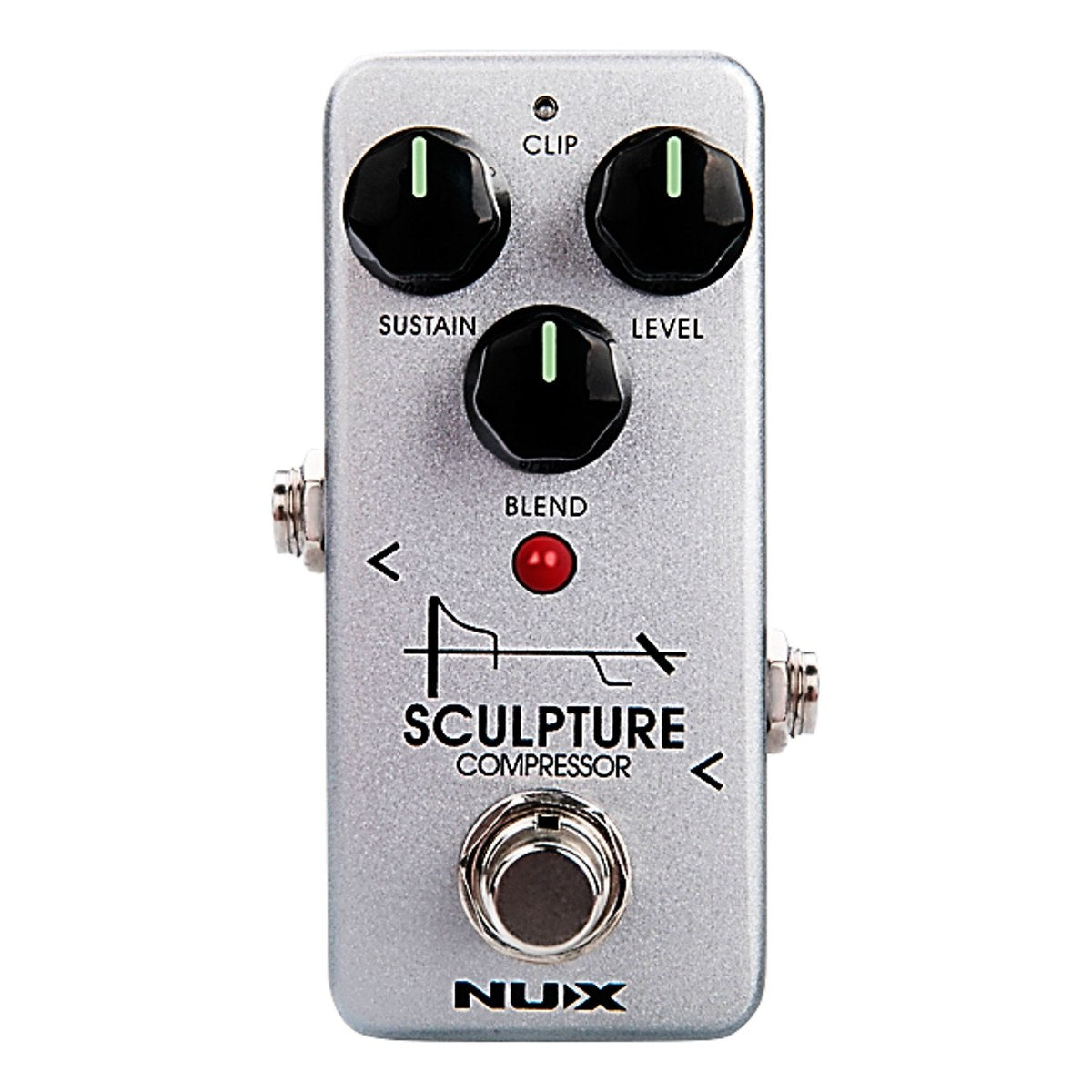 NUX NCP-2 Sculpture Mini chính diện mặt trên: 3 núm SUSTAIN, LEVEL, BLEND và đèn CLIP
