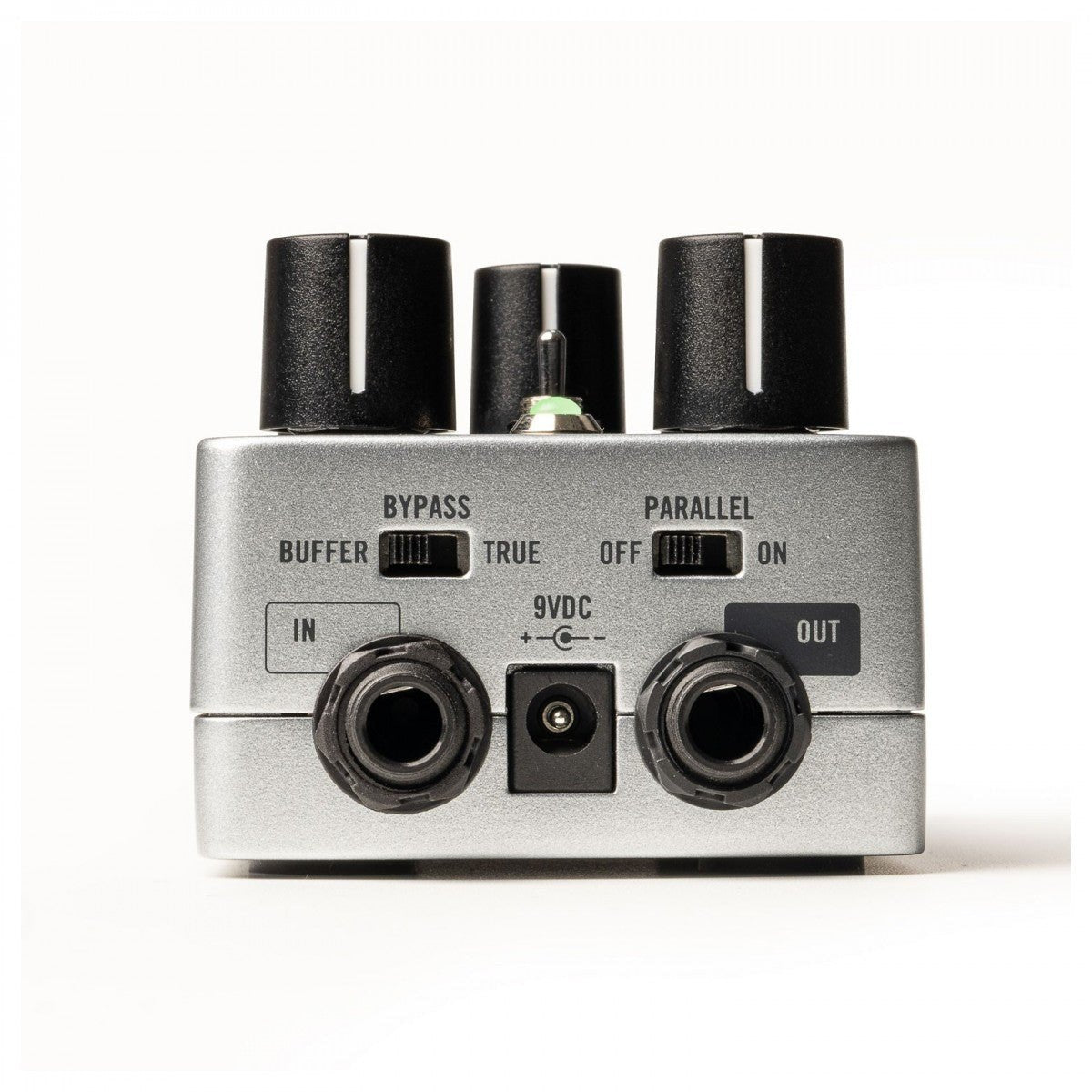 Phơ Compressor UAFX 1176 Studio – mặt sau với jack IN, OUT, nguồn 9VDC, công tắc BYPASS và PARALLEL