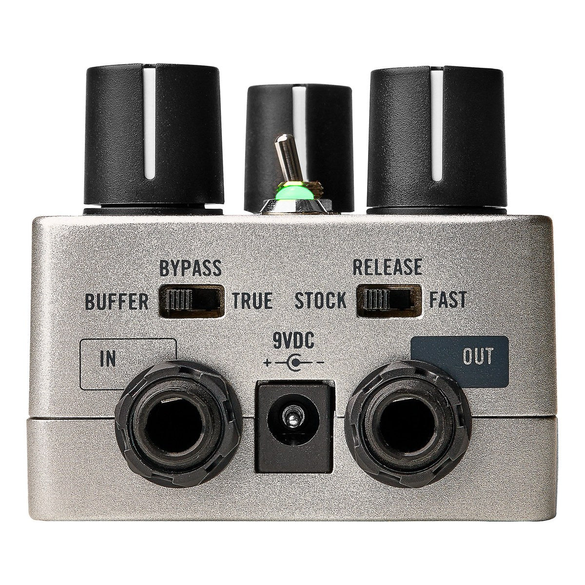 Phơ Compressor Universal Audio UAFX Teletronix LA-2A Studio - Đầu jack Teletronix LA-2A Studio: IN, 9VDC, OUT, công tắc BYPASS Buffer/True và RELEASE Stock/Fast