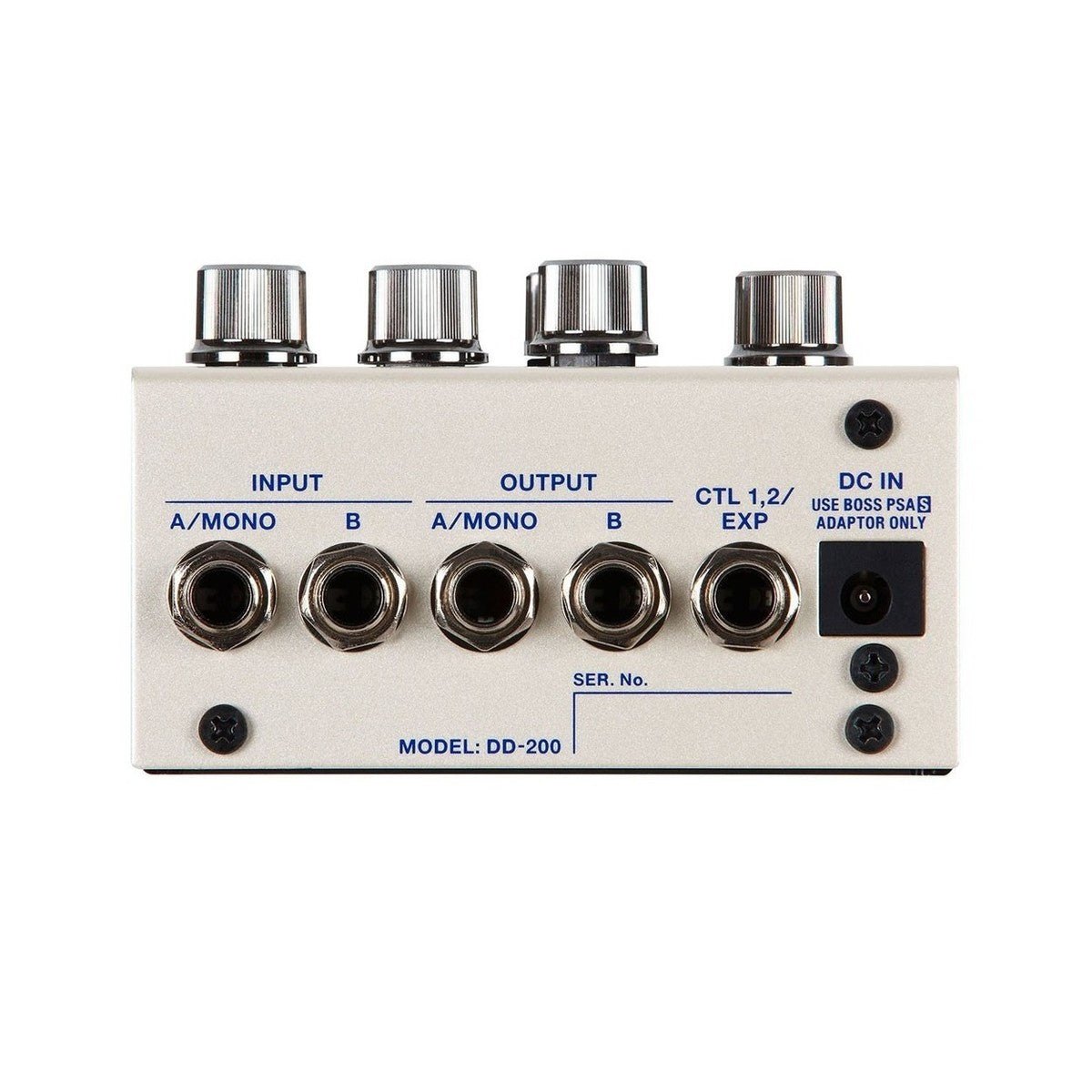 Phơ Delay BOSS DD-200 Digital Delay – mặt sau với jack INPUT/OUTPUT A-B, CTL 1,2/EXP và DC IN