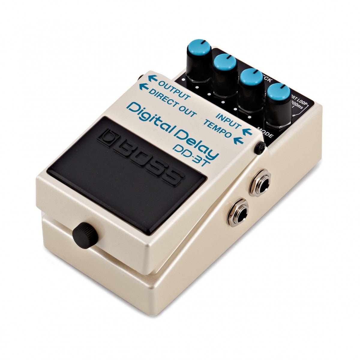 Phơ Delay BOSS DD-3T Digital Delay – góc nghiêng phải, thấy cổng INPUT và TEMPO