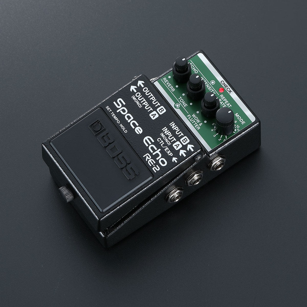ảnh chính hãng BOSS RE-2 Space Echo nhìn từ cạnh phải với jack INPUT A, INPUT B, CTL/EXP
