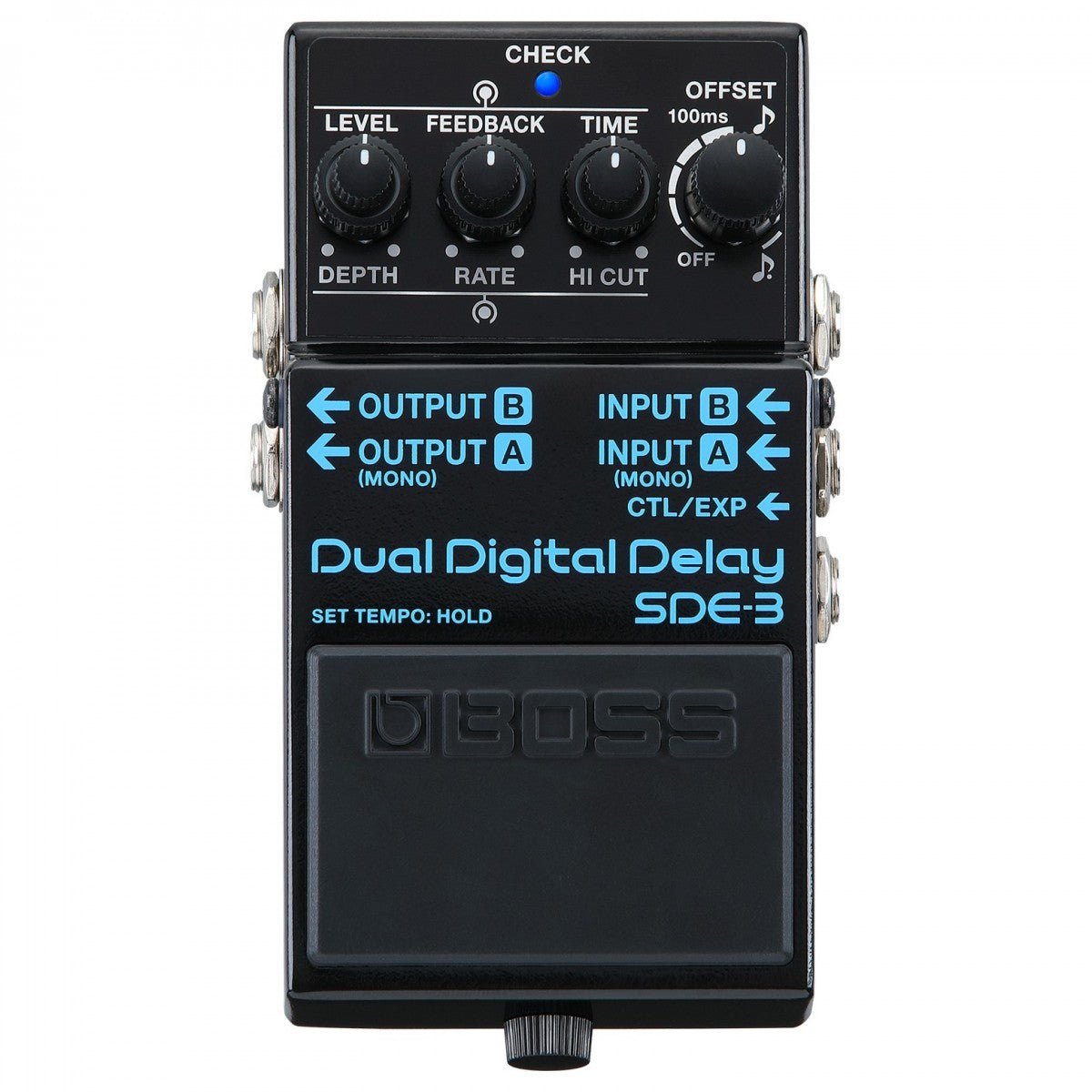 Phơ Delay BOSS SDE-3 Dual Digital Delay – mặt trên với núm LEVEL, FEEDBACK, TIME, OFFSET và đèn CHECK