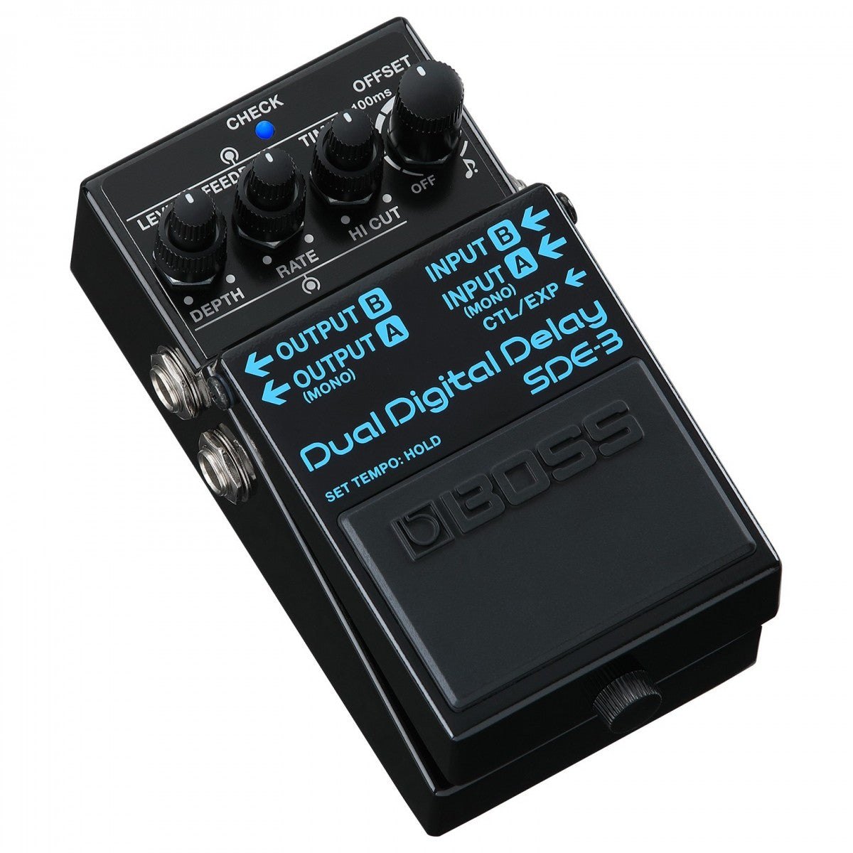 Phơ Delay BOSS SDE-3 Dual Digital Delay – nhìn nghiêng 3/4, thấy cụm jack INPUT A/B và CTL/EXP bên phải