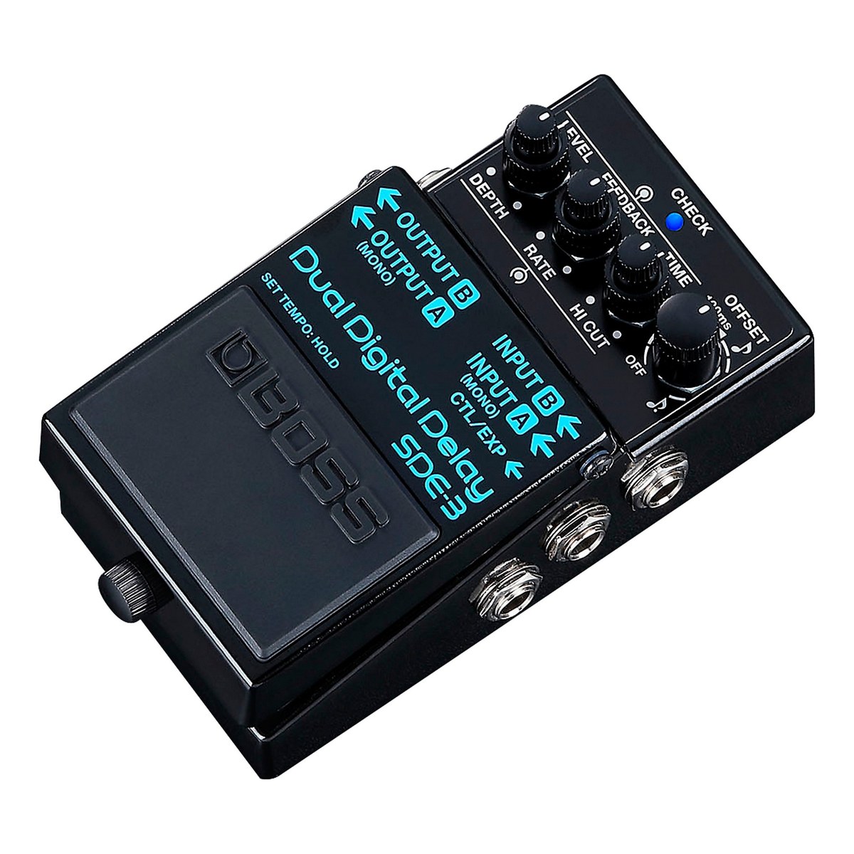 BOSS SDE-3 nhìn từ cạnh phải với jack INPUT A (MONO), INPUT B và CTL/EXP