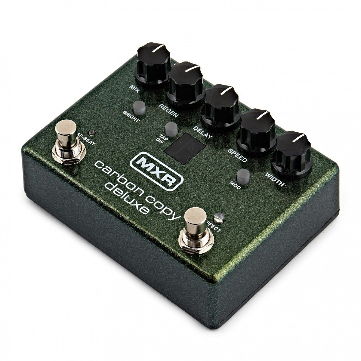 Phơ Delay MXR M292 Carbon Copy Deluxe Analog Delay – góc nghiêng 3/4 bên trái, 5 núm MIX, REGEN, DELAY, SPEED, WIDTH