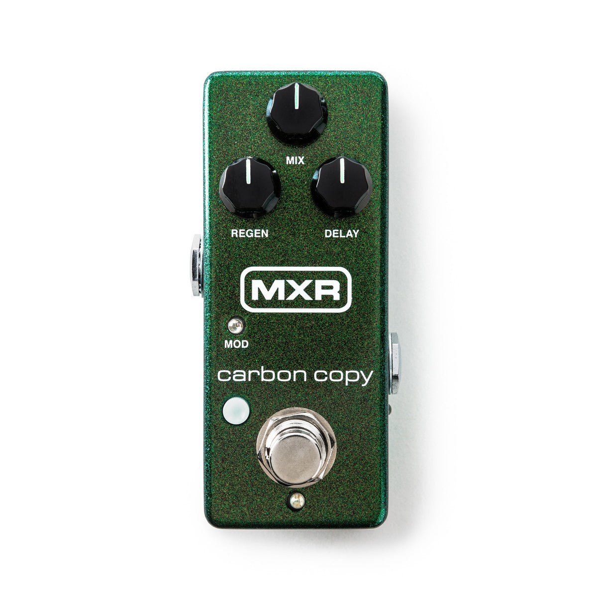 Phơ Delay MXR M299 Carbon Copy Mini Analog Delay – mặt trên với 3 núm MIX, REGEN, DELAY và công tắc bàn đạp