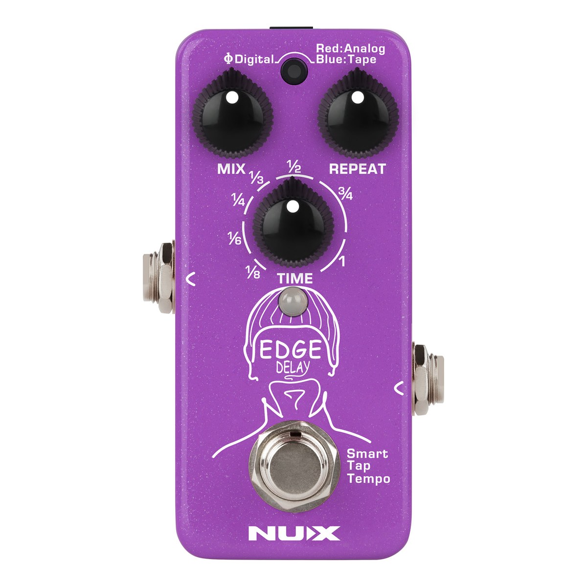 Phơ Delay NUX Edge Delay NDD-3 – Mặt trên NUX Edge Delay với núm MIX, REPEAT, TIME, nút TAP và footswitch