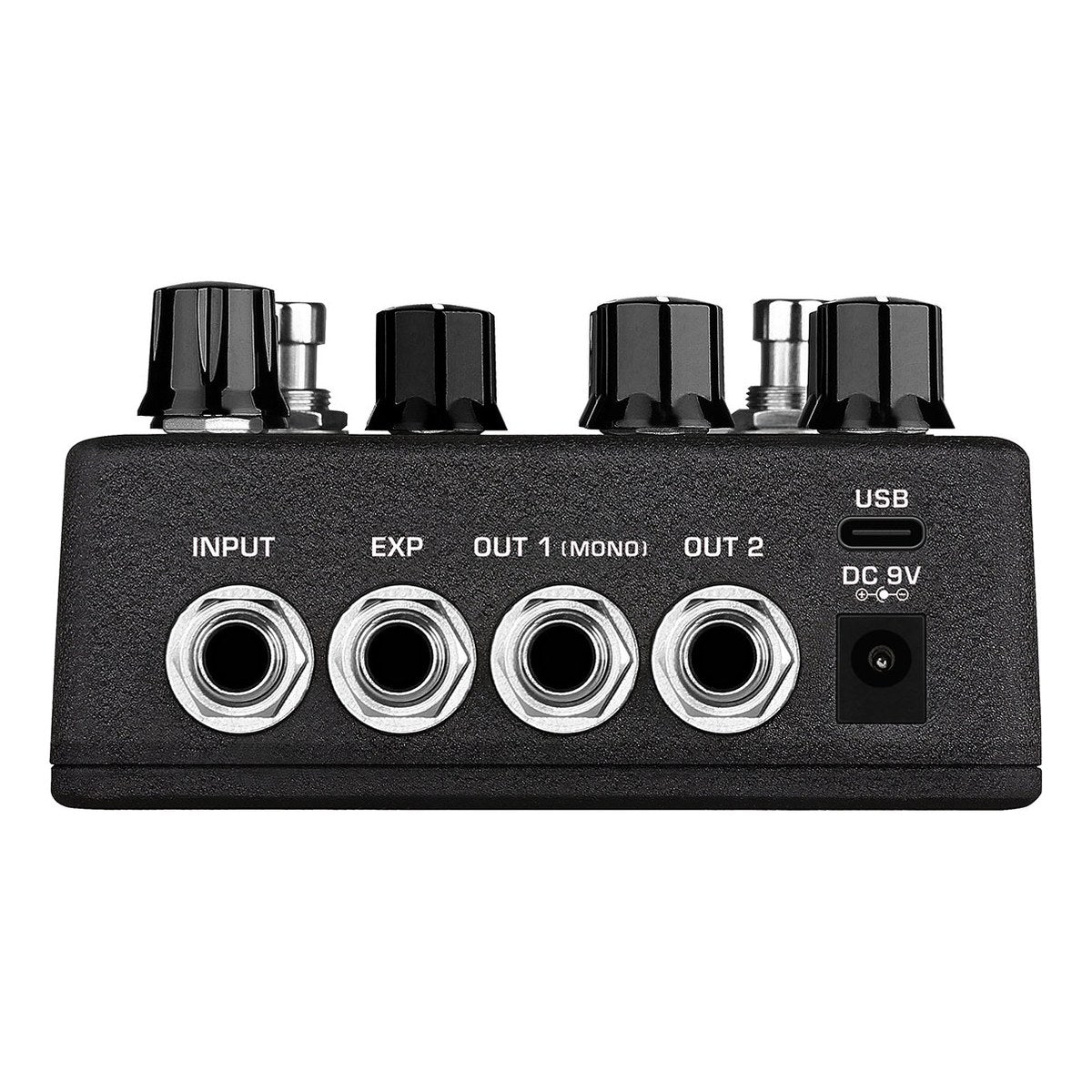 Phơ Delay NUX Tape Echo NDD-7 – Mặt sau NUX Tape Echo NDD-7: INPUT, EXP, OUT 1 (MONO), OUT 2, cổng USB và jack DC 9V