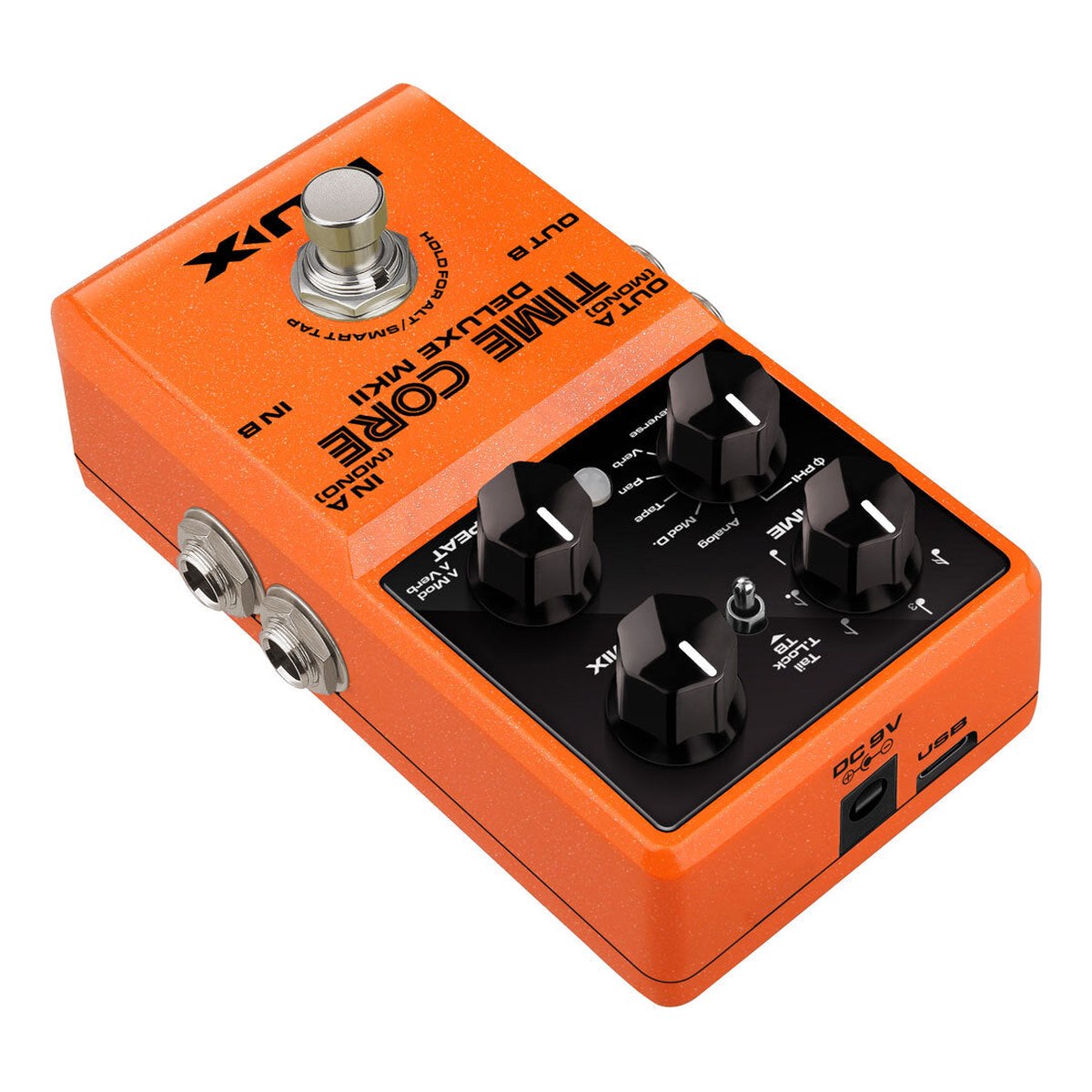 Phơ Delay NUX Time Core Deluxe MKII – Đầu pedal với jack nguồn DC 9V và cổng USB-C