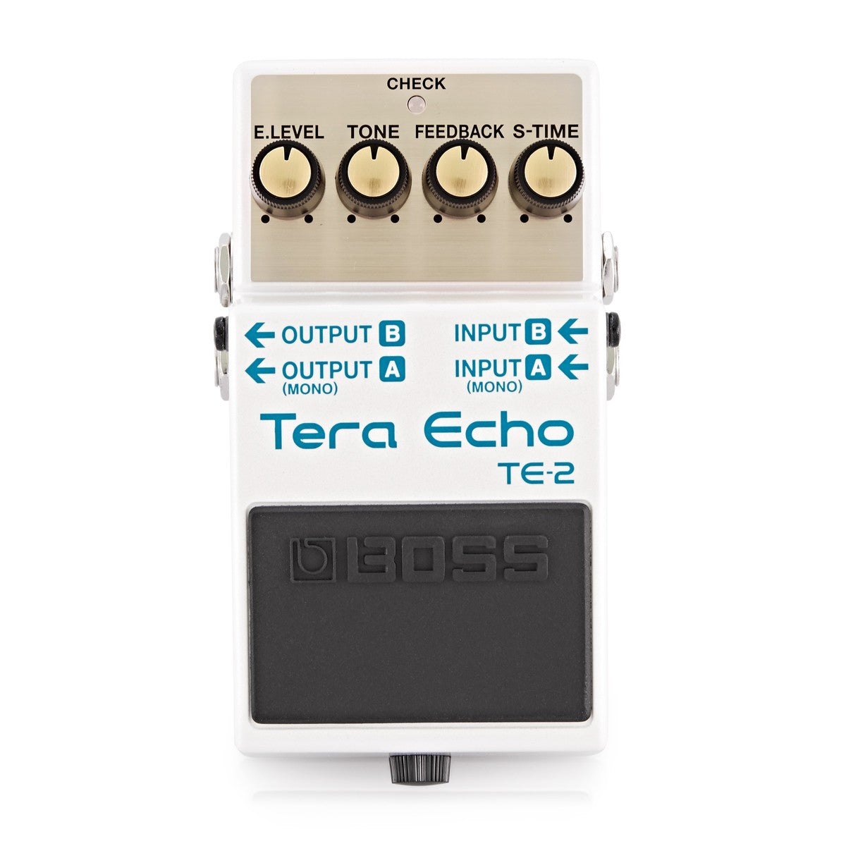 Phơ Delay Reverb BOSS TE-2 Tera Echo – mặt trên với 4 núm E.LEVEL, TONE, FEEDBACK, S-TIME