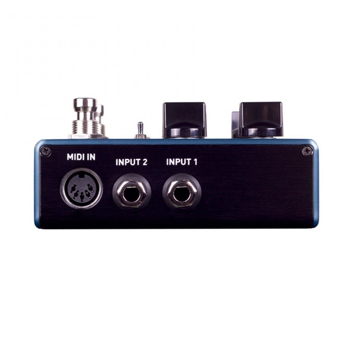 Phơ Delay Reverb Source Audio Collider – cạnh phải với cổng MIDI IN, INPUT 1 và INPUT 2