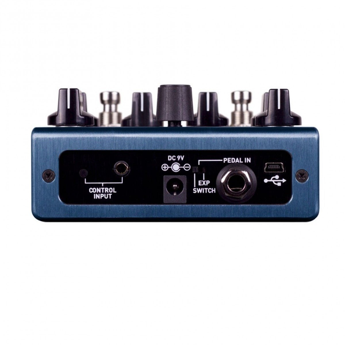 Phơ Delay Reverb Source Audio Collider – mặt sau với CONTROL INPUT, nguồn DC 9V, PEDAL IN và cổng USB