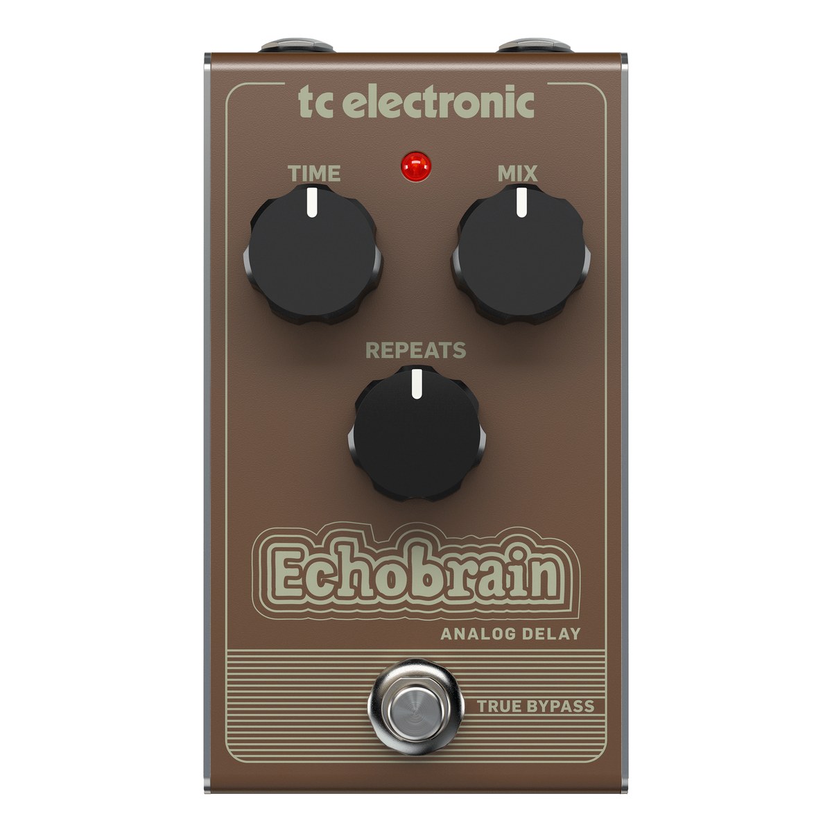 TC Electronic Echobrain Analog Delay nhìn chính diện mặt trên: ba núm TIME, MIX, REPEATS, đèn LED và footswitch true bypass