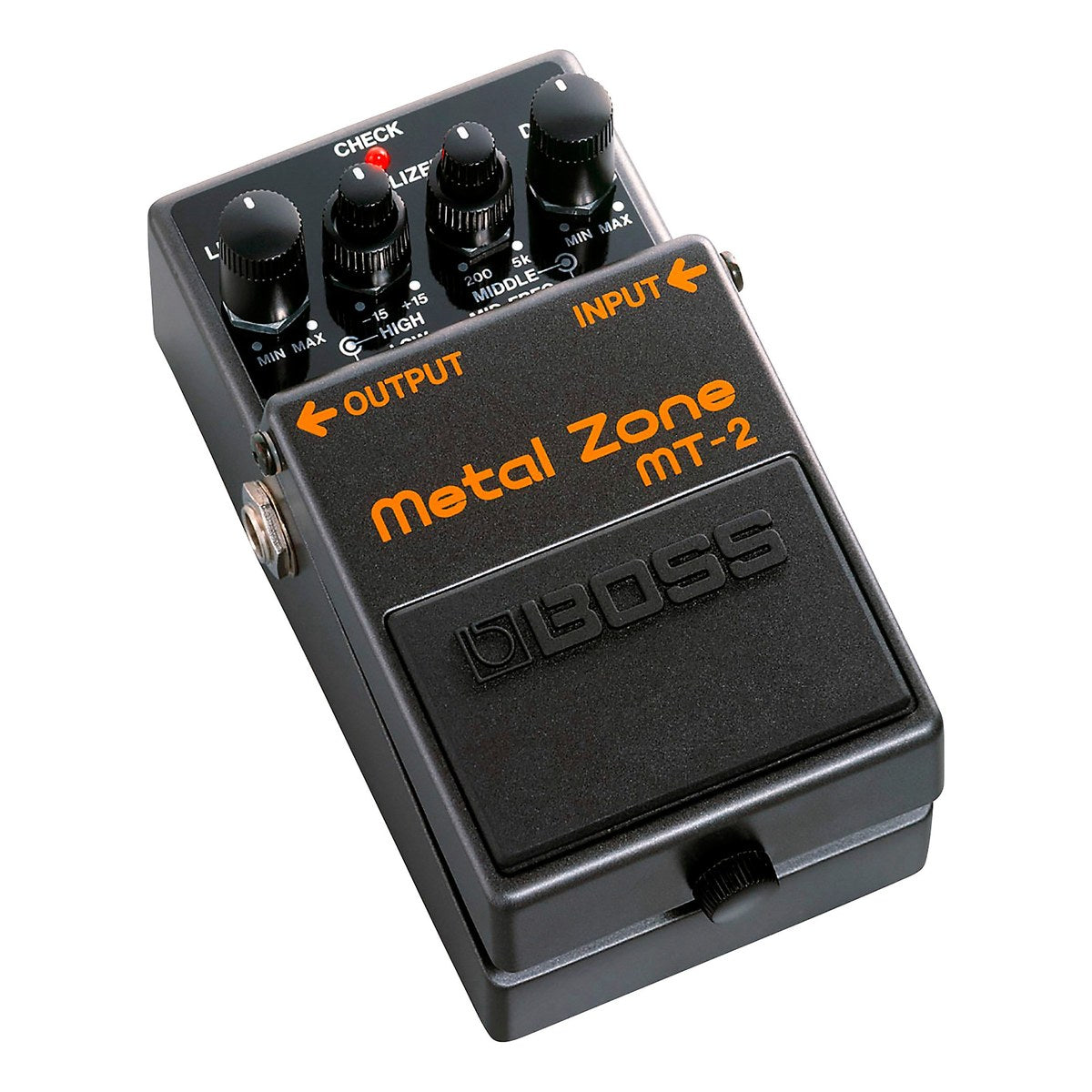 Phơ Distortion BOSS MT-2 Metal Zone – Boss MT-2 nhìn nghiêng, thấy cổng OUTPUT bên trái