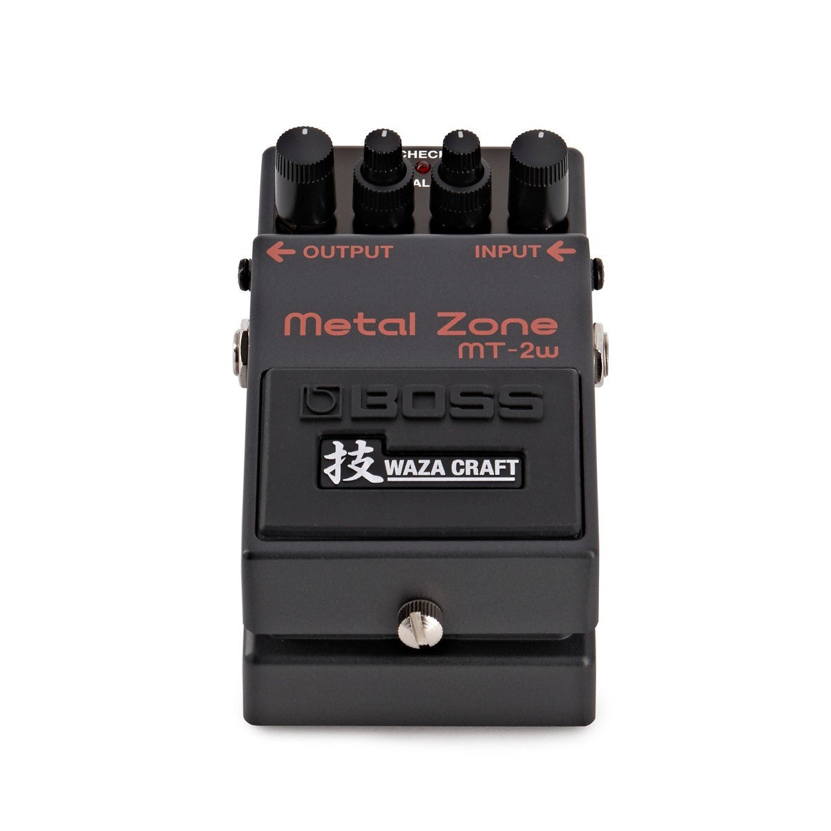 Phơ Distortion BOSS MT-2W Metal Zone Waza Craft – nhìn chính diện từ phía footswitch, nhãn Metal Zone MT-2w