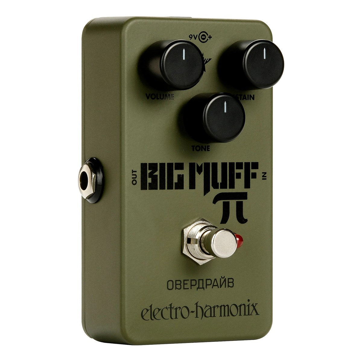 Phơ Distortion Electro-Harmonix Green Russian Big Muff Pi - Green Russian Big Muff Pi nhìn nghiêng từ bên trái, thấy jack OUT