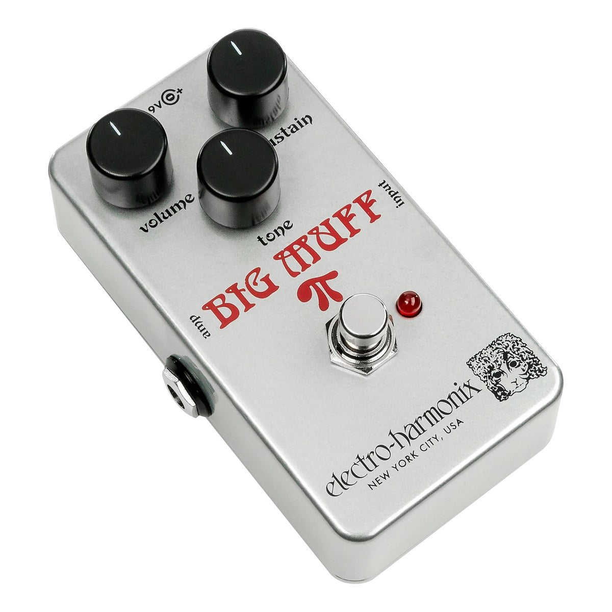 Phơ Distortion Electro-Harmonix Ram's Head Big Muff Pi - Ram's Head Big Muff Pi nhìn chéo từ bên trái, thấy jack amp