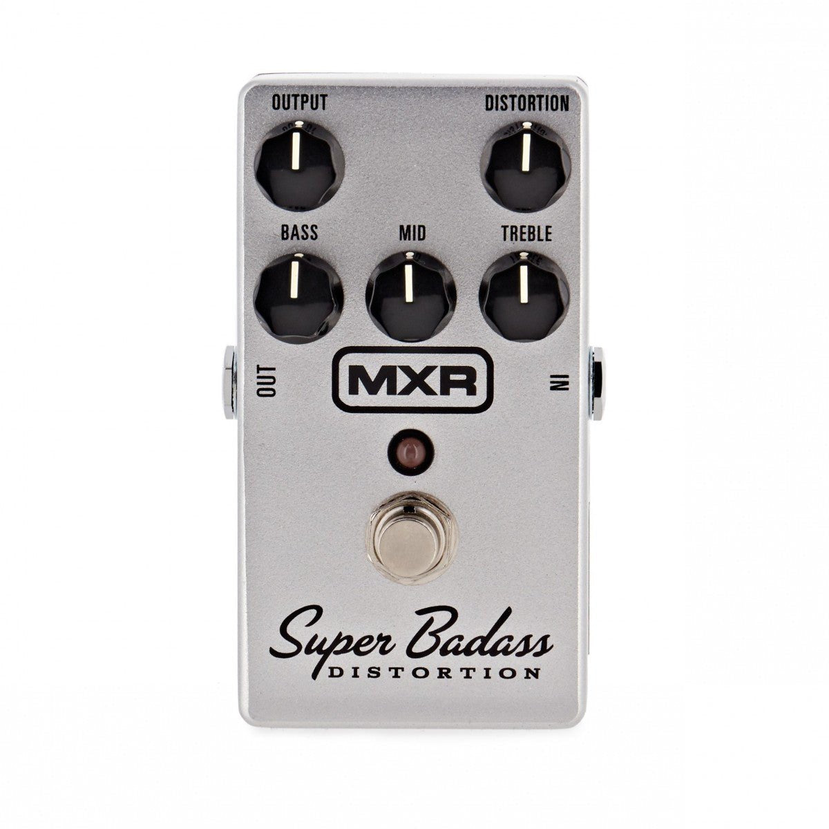 Phơ Distortion MXR M75 Super Badass Distortion – mặt trên với 5 núm OUTPUT, DISTORTION, BASS, MID, TREBLE