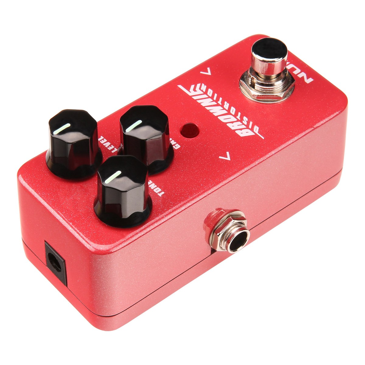 NUX NDS-2 Brownie nhìn chéo từ đầu máy, thấy jack nguồn DC và jack cạnh bên