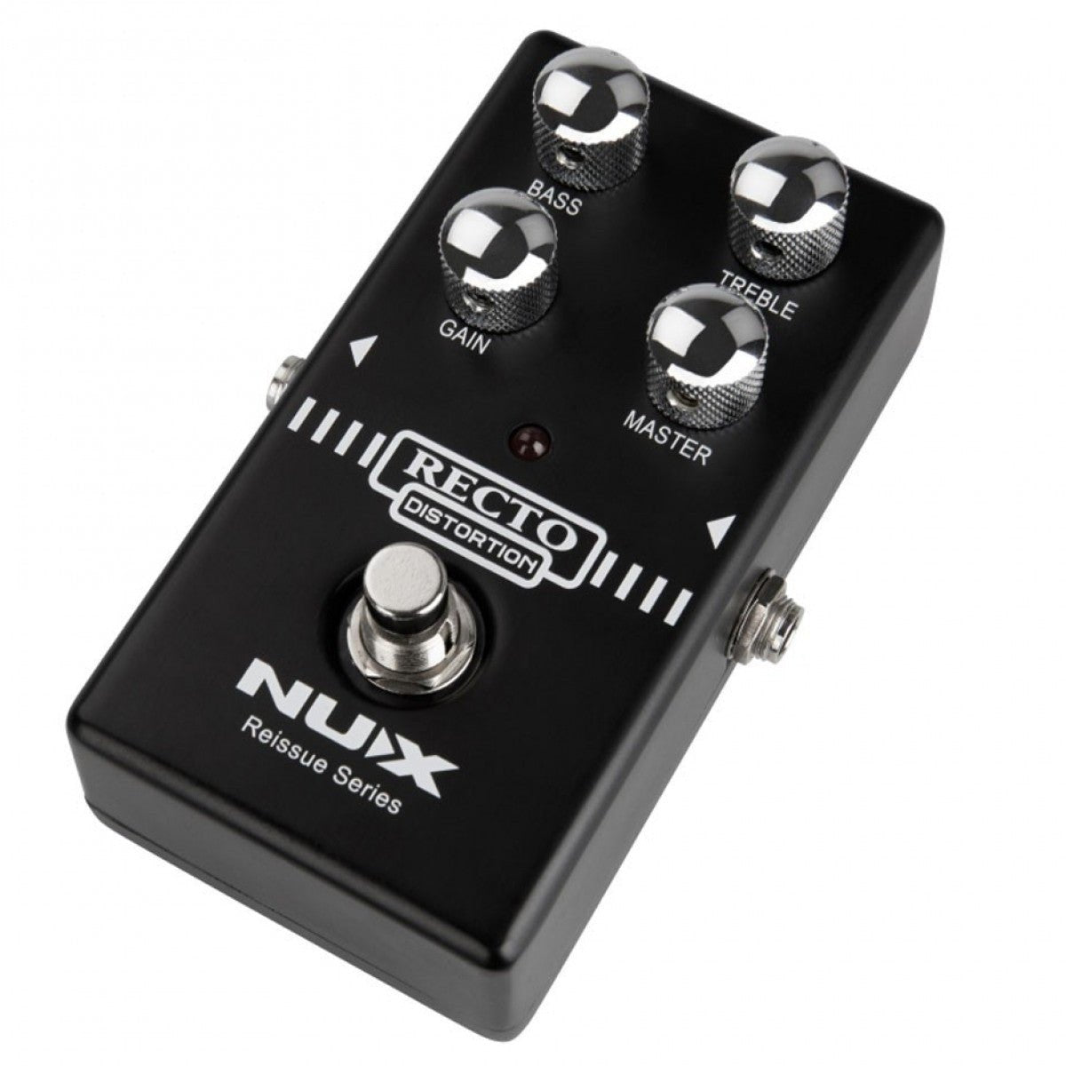 Phơ Distortion NUX Recto Distortion – góc nghiêng, vỏ đen với chữ RECTO DISTORTION Reissue Series