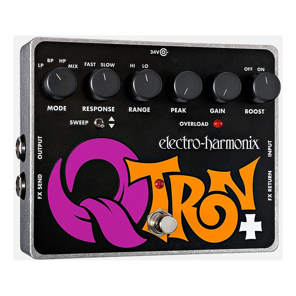 Phơ Envelope Filter Electro-Harmonix Q-Tron Plus – Q-Tron Plus góc nghiêng, thấy jack OUTPUT và FX SEND bên hông