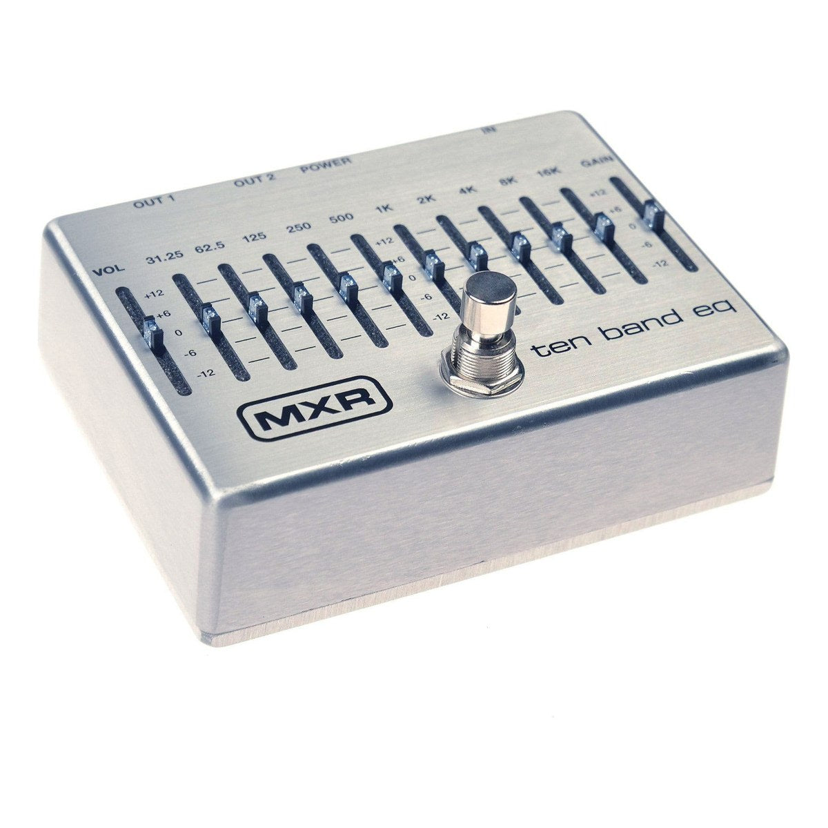MXR M108S Ten Band EQ nhìn nghiêng, vỏ nhôm xước bạc
