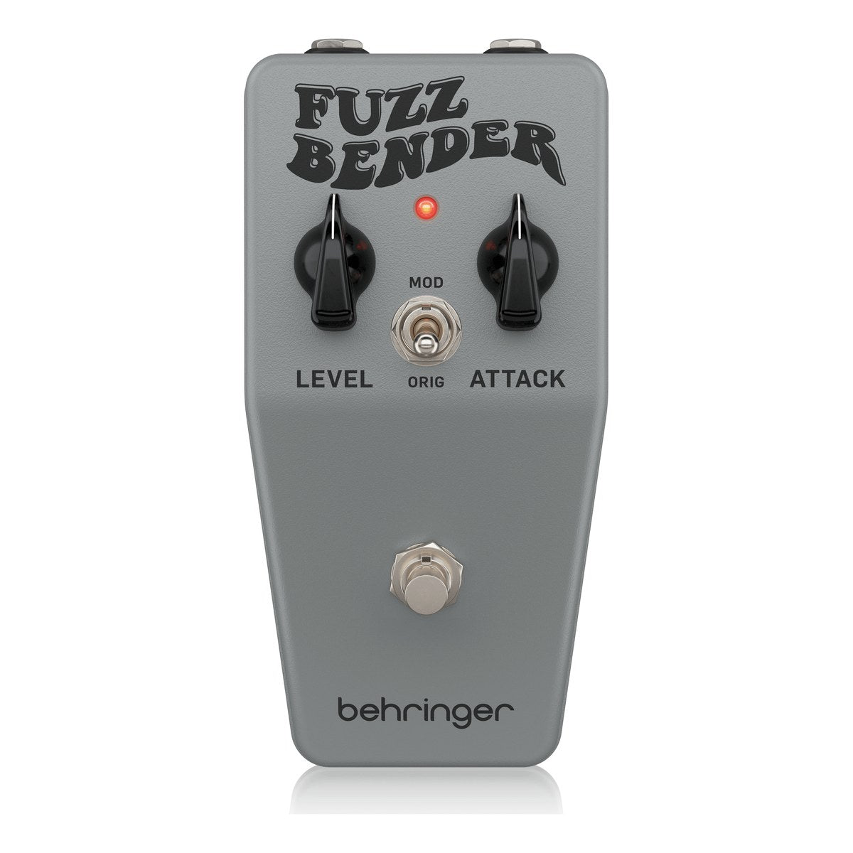 Behringer FUZZ BENDER mặt trên: núm LEVEL, ATTACK, công tắc ORIG/MOD và đèn LED