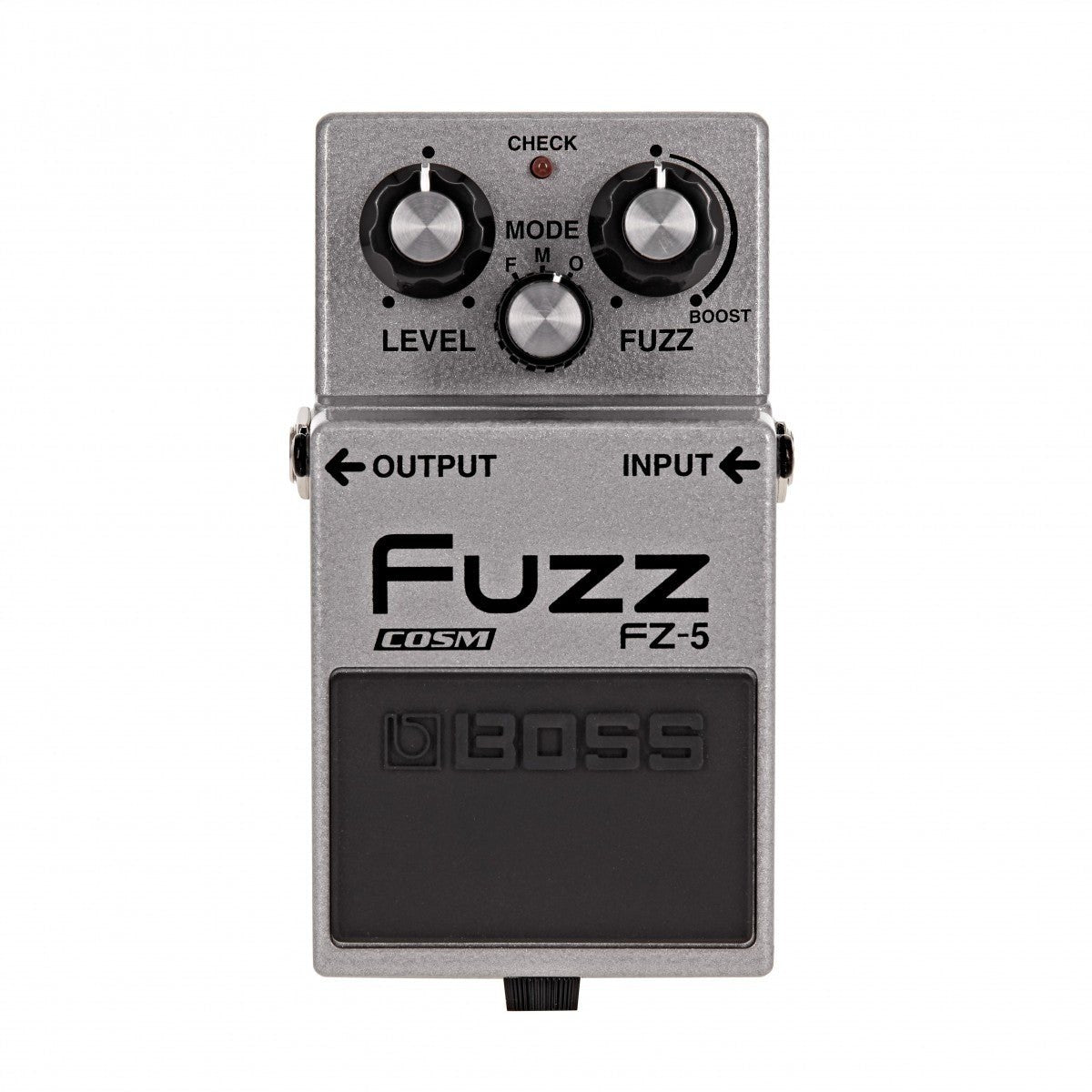 Phơ Fuzz BOSS FZ-5 – mặt trên với núm LEVEL, FUZZ/BOOST và MODE F-M-O