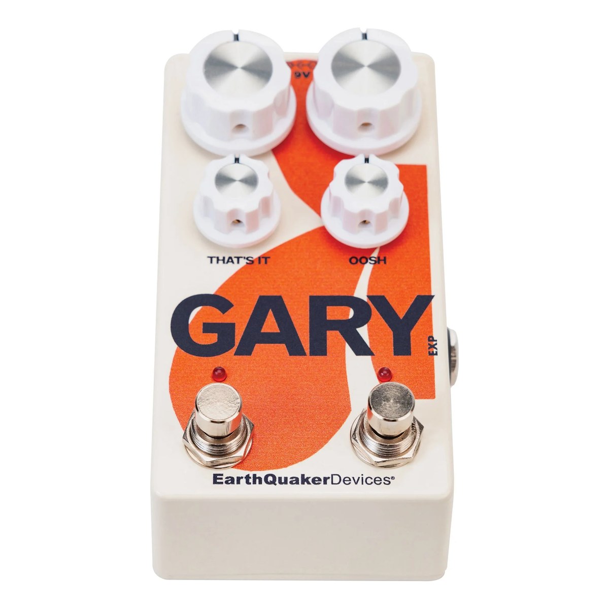 Phơ Fuzz EarthQuaker Devices Gary Automatic PWM Fuzz & Overdrive - Gary nhìn từ phía footswitch, chữ GARY và nhãn EXP cạnh phải