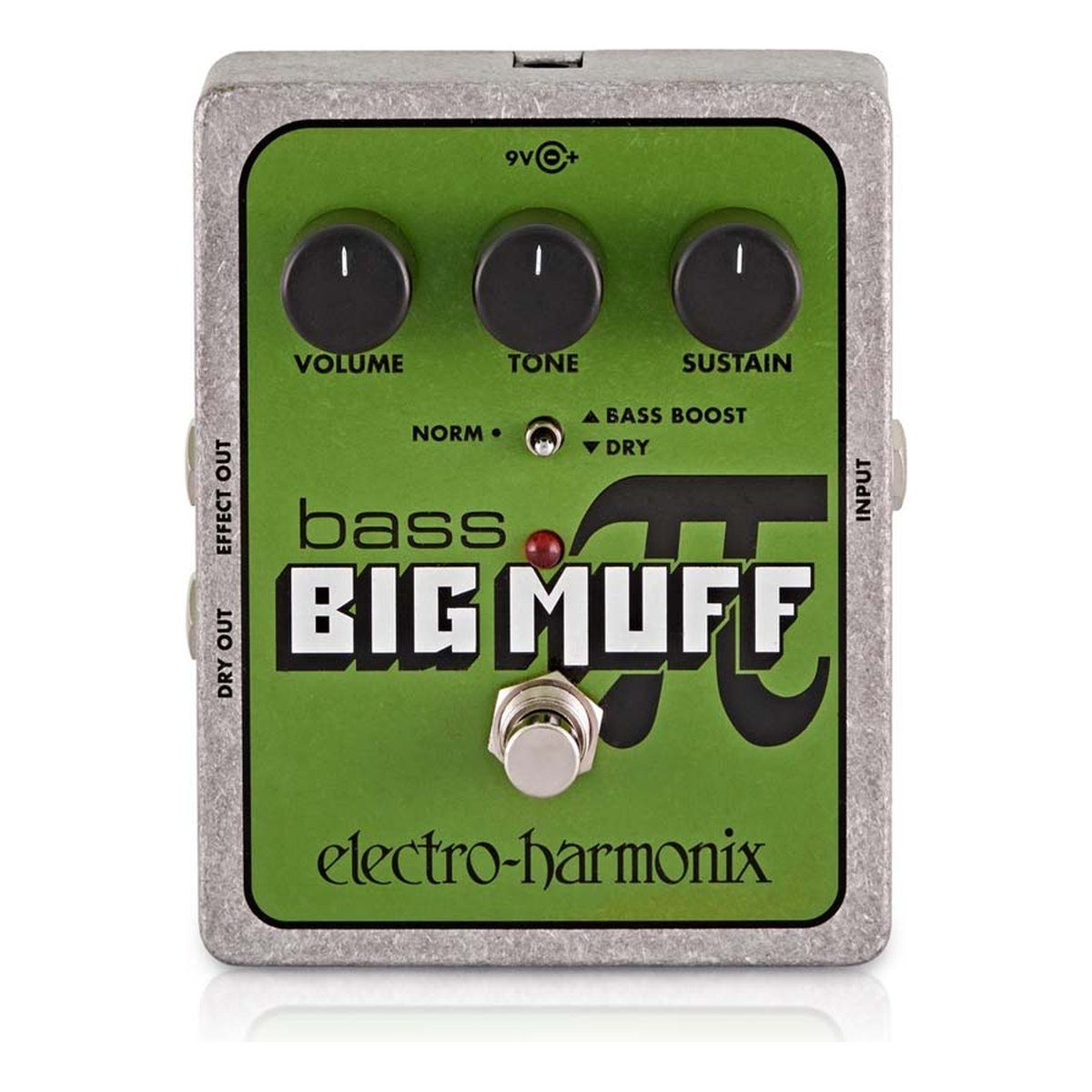 Phơ Fuzz Electro-Harmonix Bass Big Muff Pi – Mặt trên Bass Big Muff Pi với 3 núm VOLUME, TONE, SUSTAIN và công tắc NORM / BASS BOOST / DRY