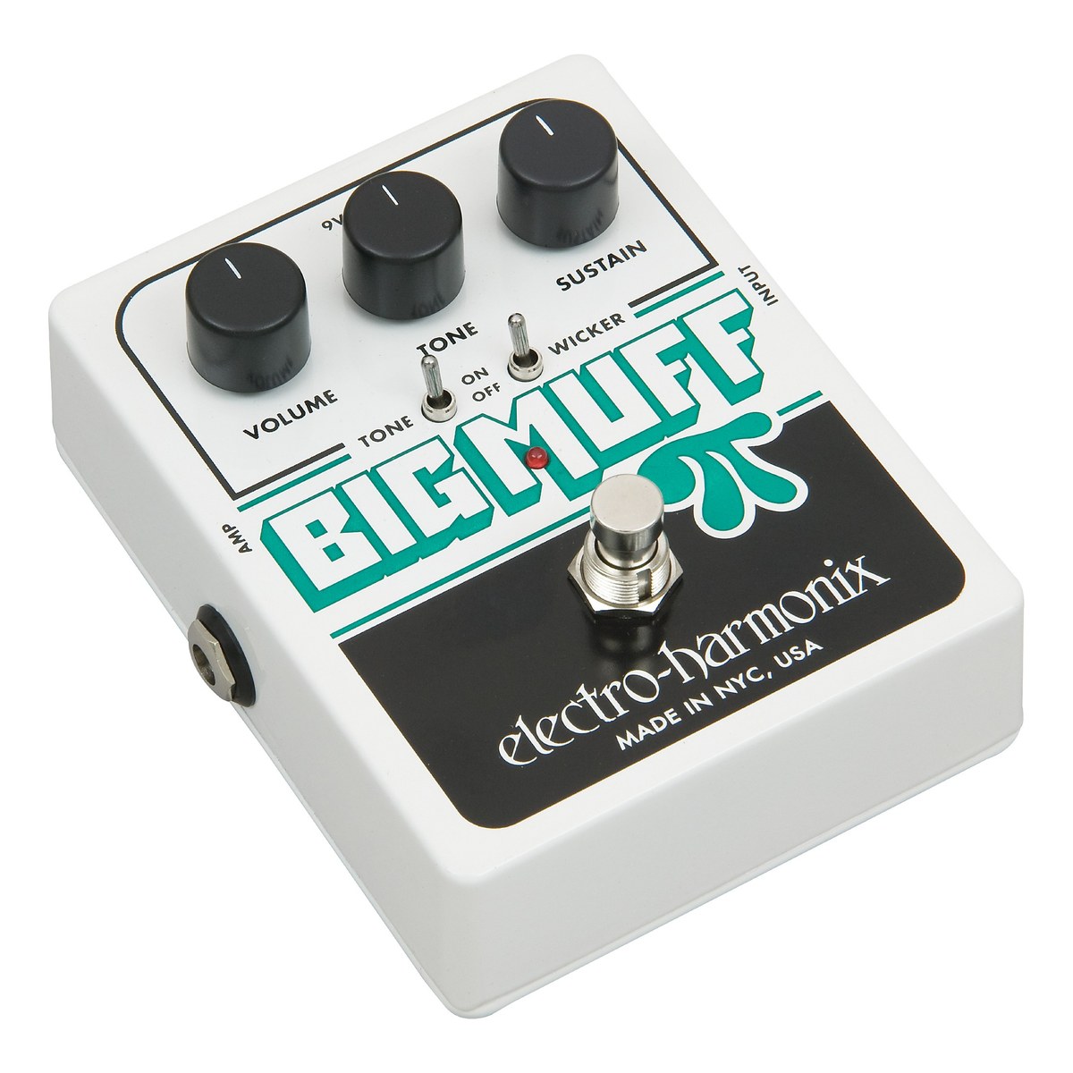 Phơ Fuzz Electro-Harmonix Big Muff Pi with Tone Wicker – Big Muff Pi with Tone Wicker góc nghiêng, thấy jack AMP