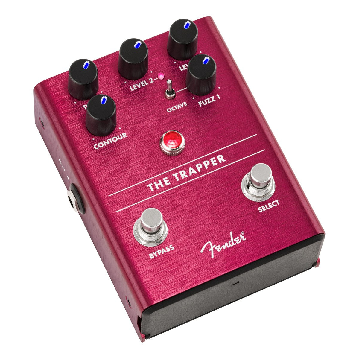 Phơ Fuzz Fender The Trapper Dual Fuzz – góc chéo từ trên nhìn toàn bộ mặt pedal The Trapper