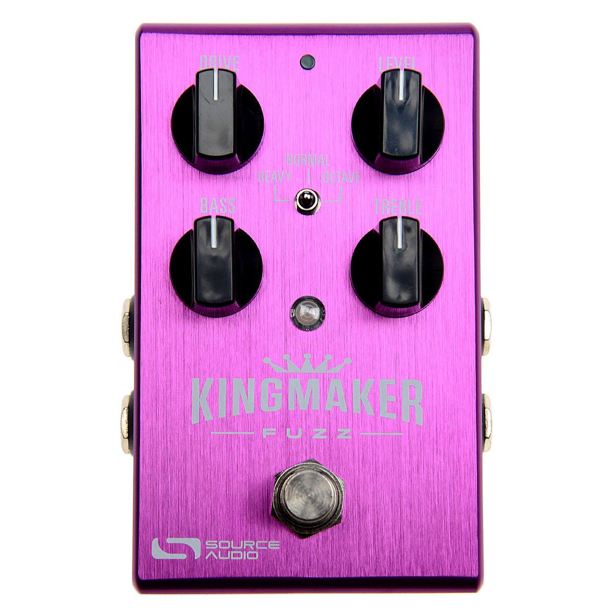 Phơ Fuzz Source Audio Kingmaker Fuzz – mặt trên với 4 núm DRIVE, LEVEL, BASS, TREBLE và công tắc chế độ