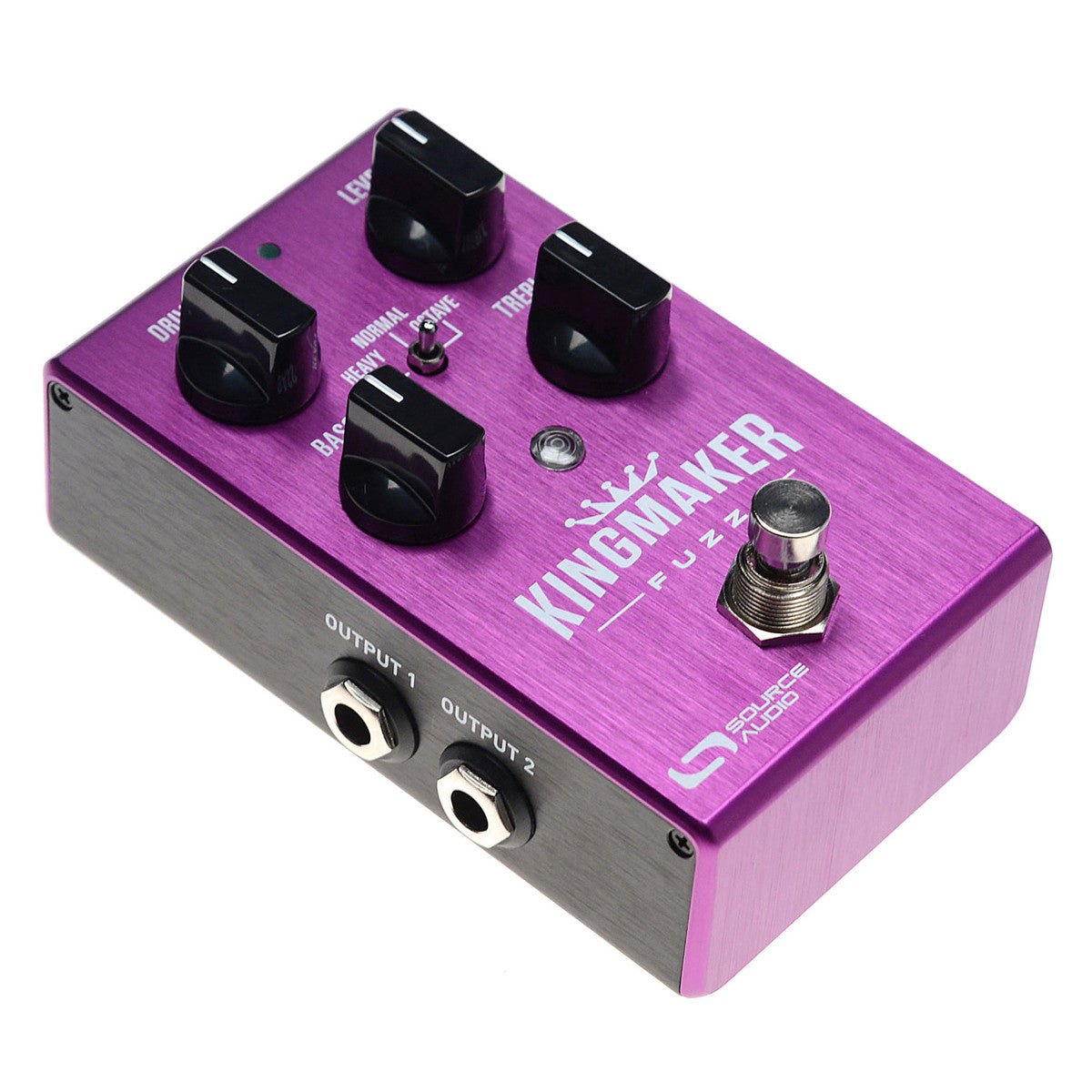 Phơ Fuzz Source Audio Kingmaker Fuzz – góc nghiêng 3/4 bên trái với 2 jack OUTPUT 1, OUTPUT 2