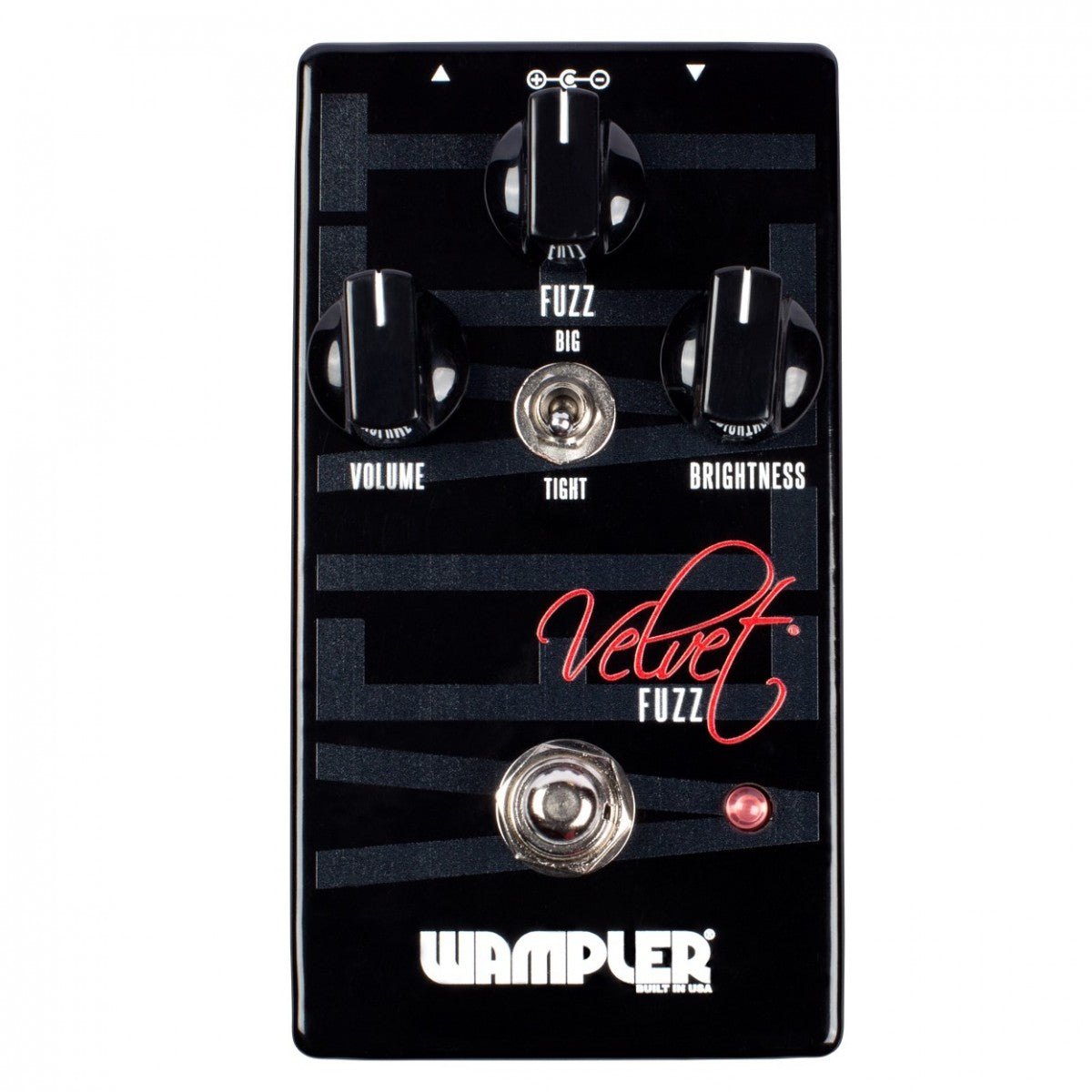 Phơ Fuzz Wampler Velvet Fuzz – mặt trên với 3 núm VOLUME, FUZZ, BRIGHTNESS và công tắc BIG/TIGHT