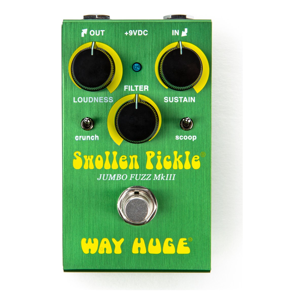 mặt trên Way Huge Smalls Swollen Pickle WM41: núm LOUDNESS, SUSTAIN, FILTER, công tắc crunch, scoop
