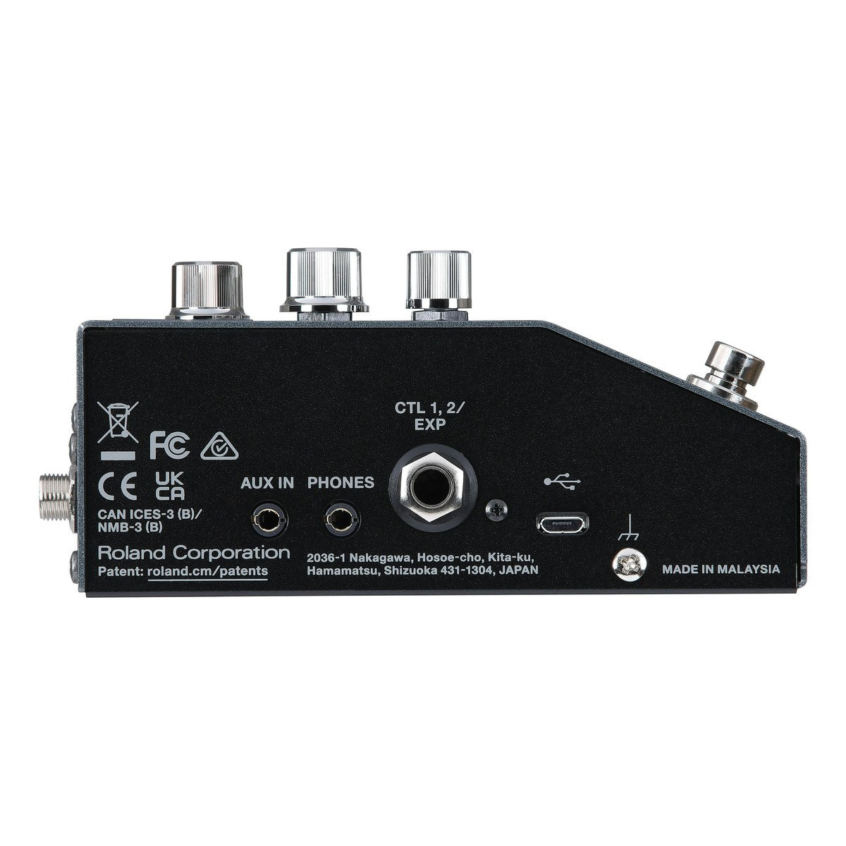Cạnh trái BOSS IR-200: jack AUX IN, PHONES, CTL 1,2/EXP và cổng USB