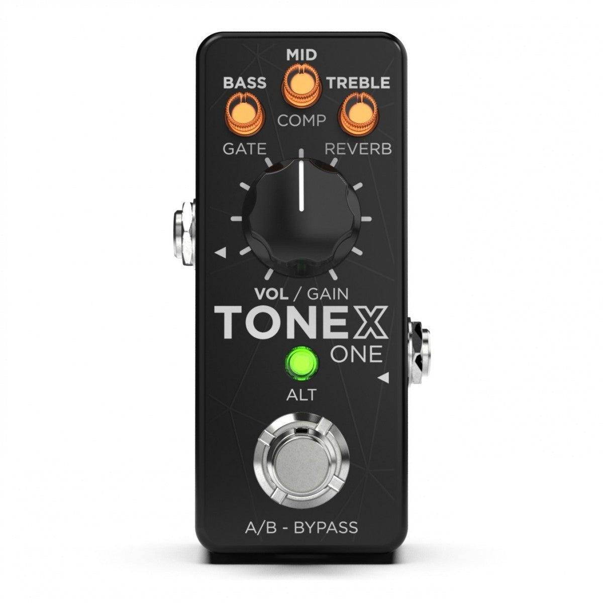 Phơ Giả Lập Amply IK Multimedia TONEX One – mặt trên với núm BASS, MID, TREBLE và footswitch A/B - BYPASS